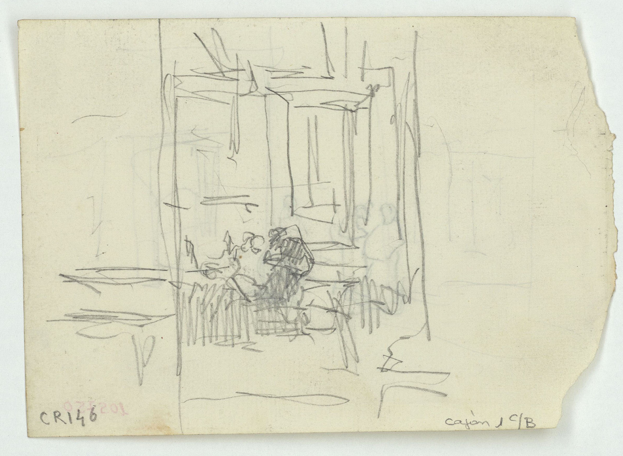 image for: Marià Fortuny - Croquis d'un carrer amb figures (anvers) / Croquis d'interior amb figures (revers) - Cap a 1871 [1]