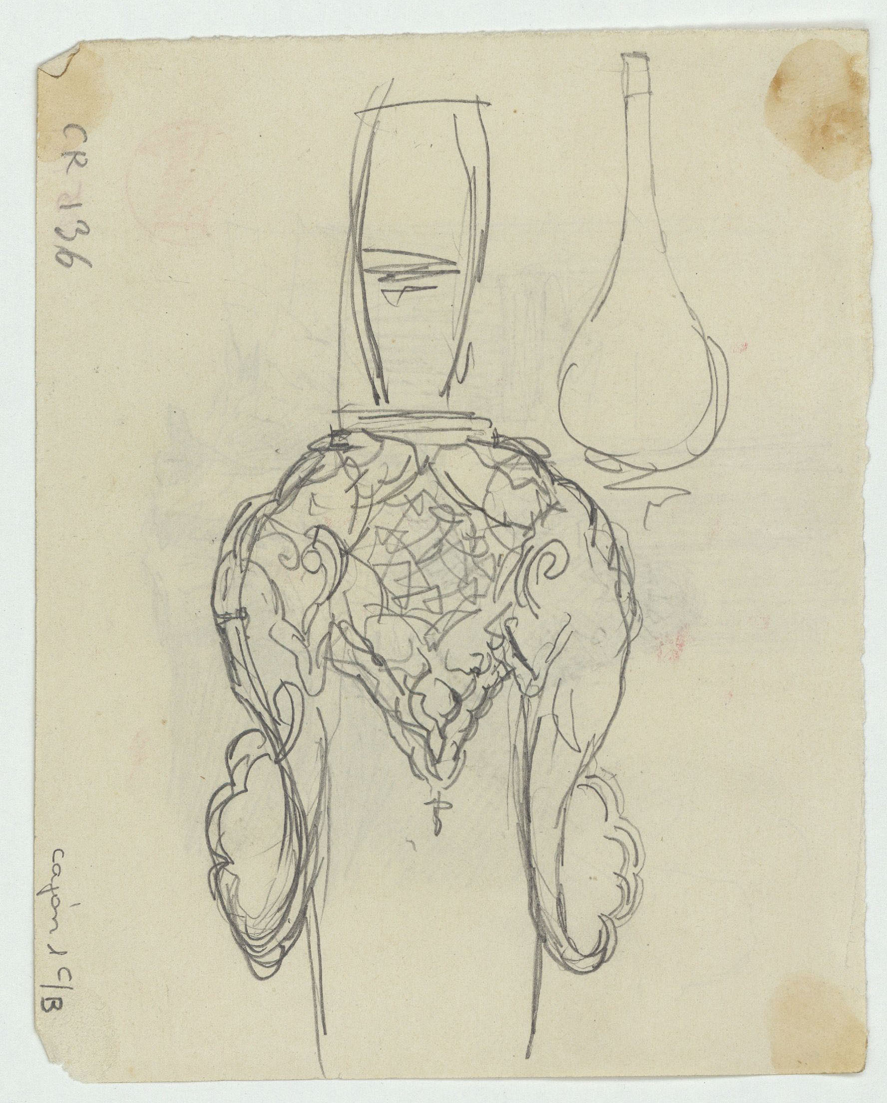 image for: Marià Fortuny - Figura femenina asseguda (anvers) / Croquis d'un pom d'espasa (revers) - Cap a 1871 [1]