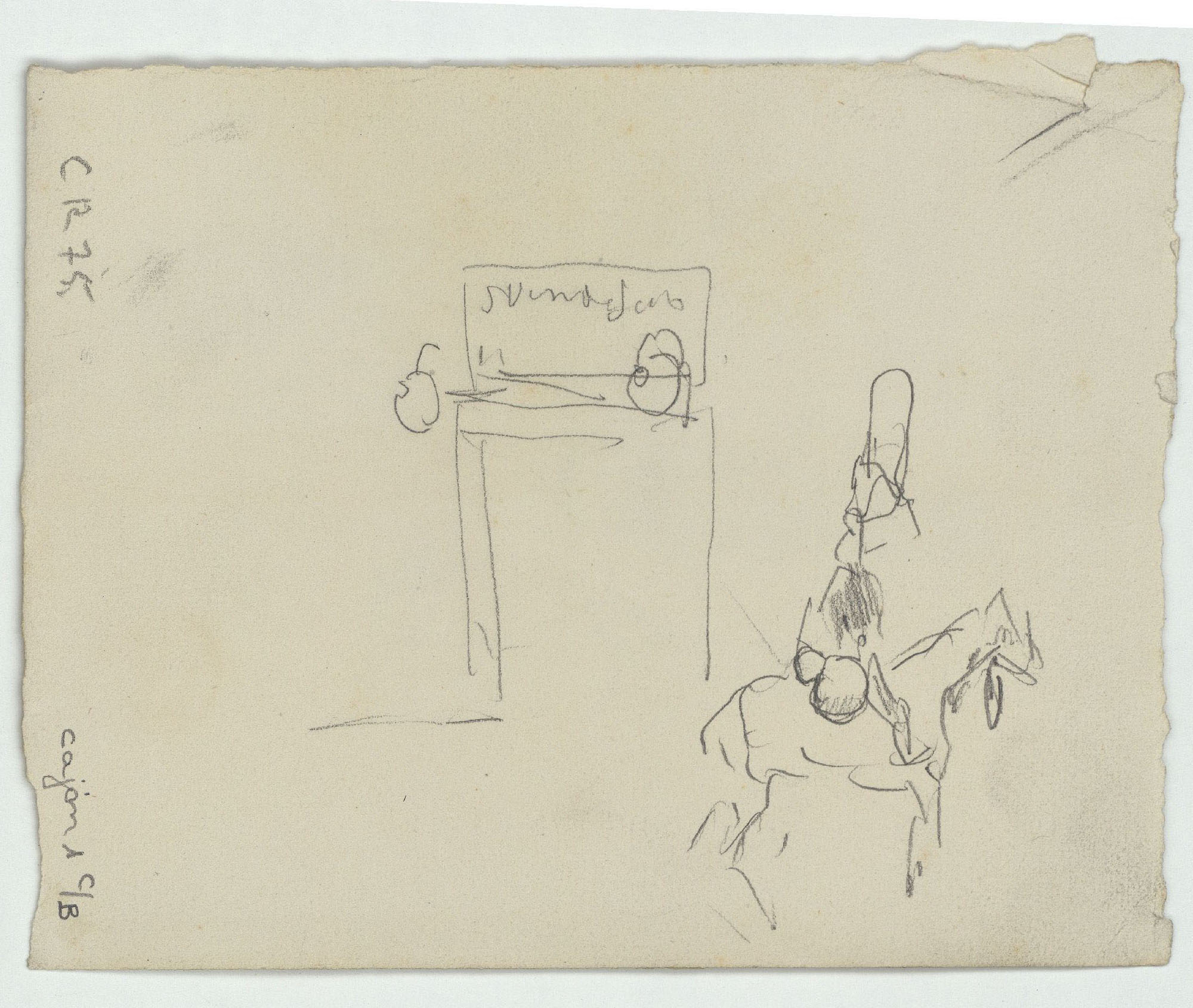image for: Marià Fortuny - Croquis de figures (anvers) / Genet davant d'un establiment (revers) - Cap a 1871 [1]