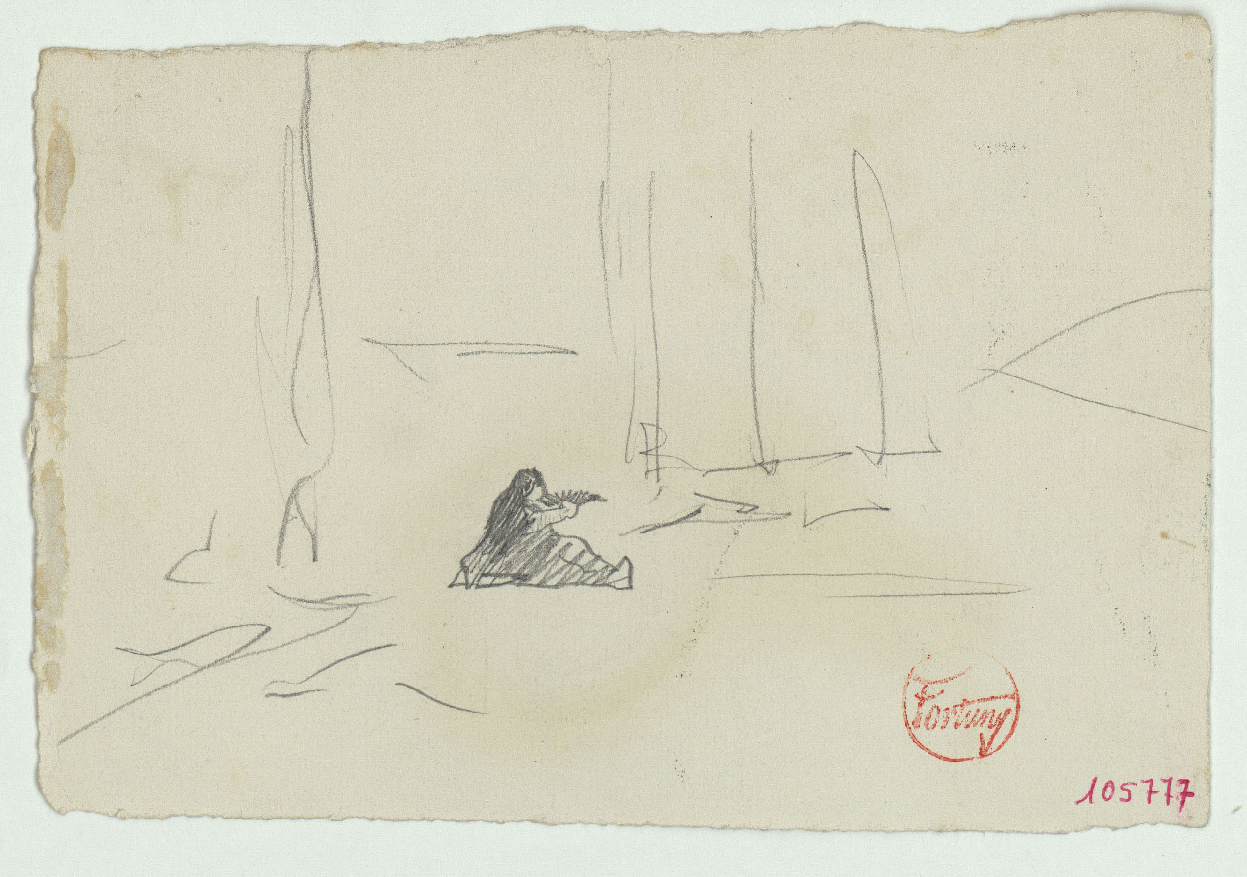 image for: Marià Fortuny - Dona asseguda a terra (anvers) / Figures assegudes (revers) - Cap a 1867-1874