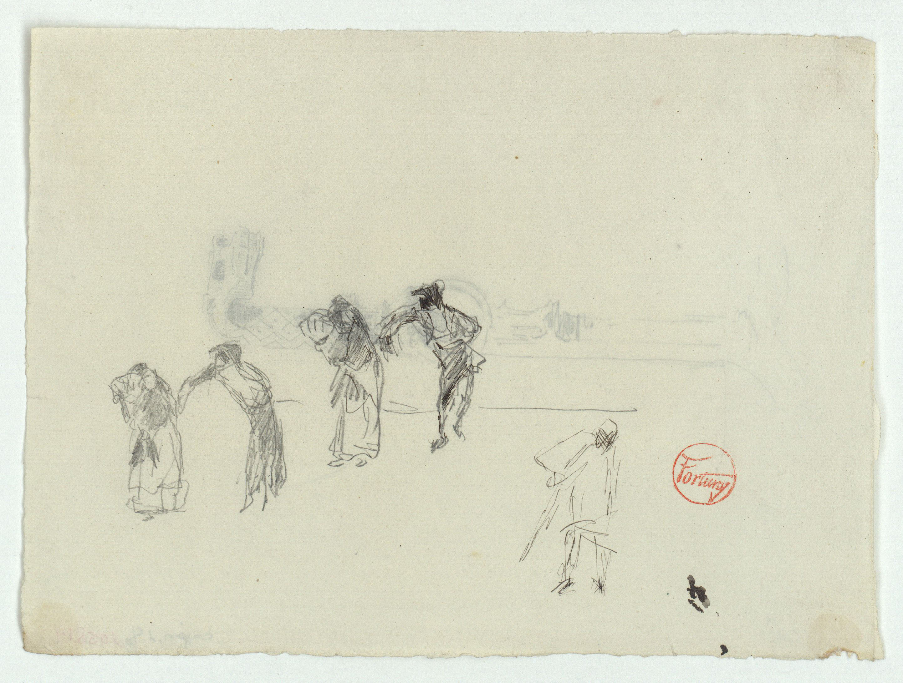 image for: Marià Fortuny - Parelles de figures del segle XVIII (anvers) / Picaporta d'estil musulmà (revers) - Cap a 1867-1872