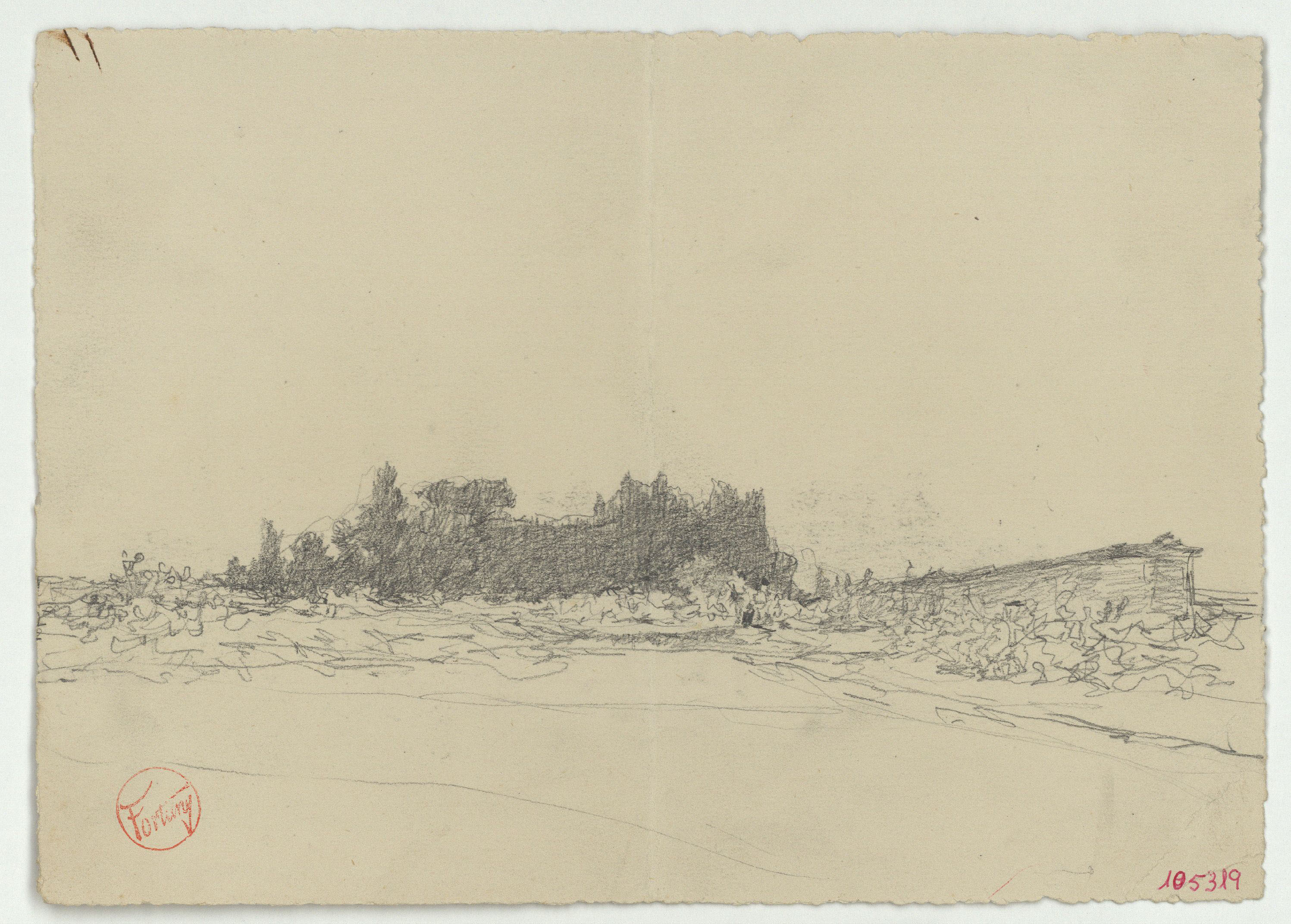 image for: Marià Fortuny - Paisatge marroquí [?] (anvers) / Esbós de cap femení (revers) - Cap a 1860-1862