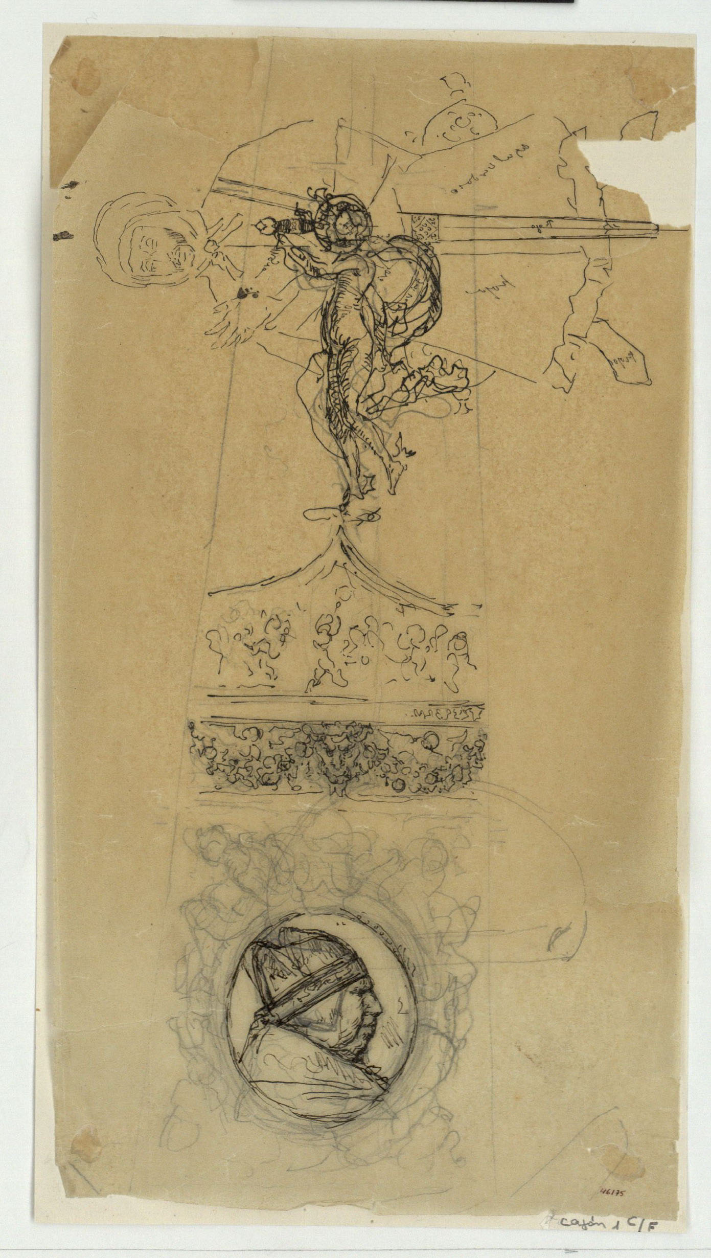 image for: Marià Fortuny - Calc de figura de musulmà i motius ornamentals d'estil renaixentista - Cap a 1867-1872