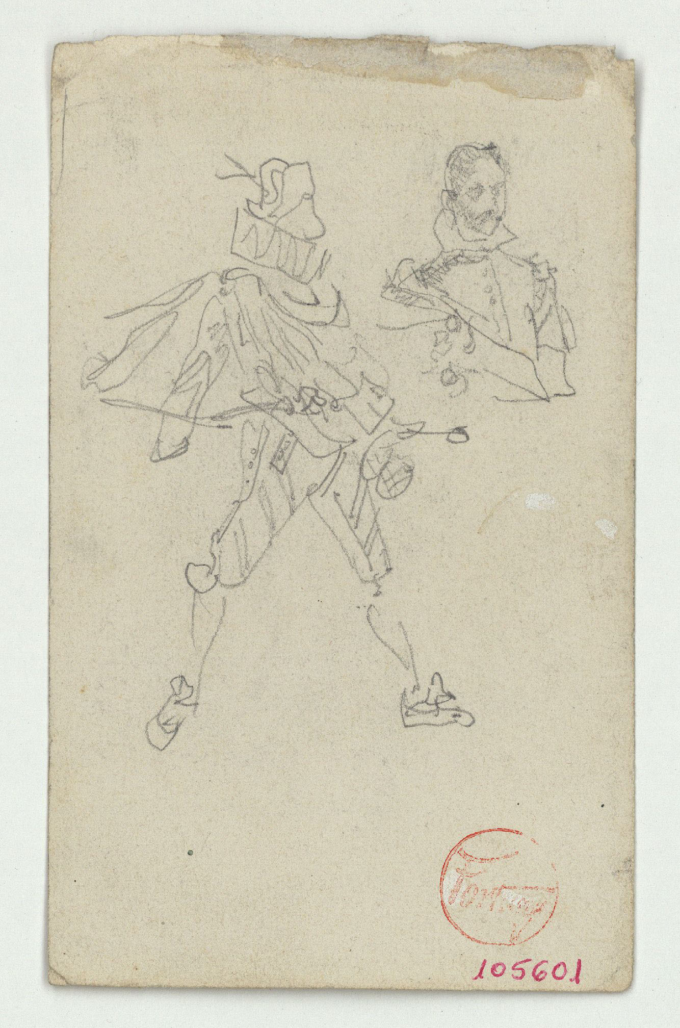 image for: Marià Fortuny - Figures masculines amb indumentària del segle XVI (anvers) / Espasa de Ferran el Catòlic (revers) - Cap a 1867-1872