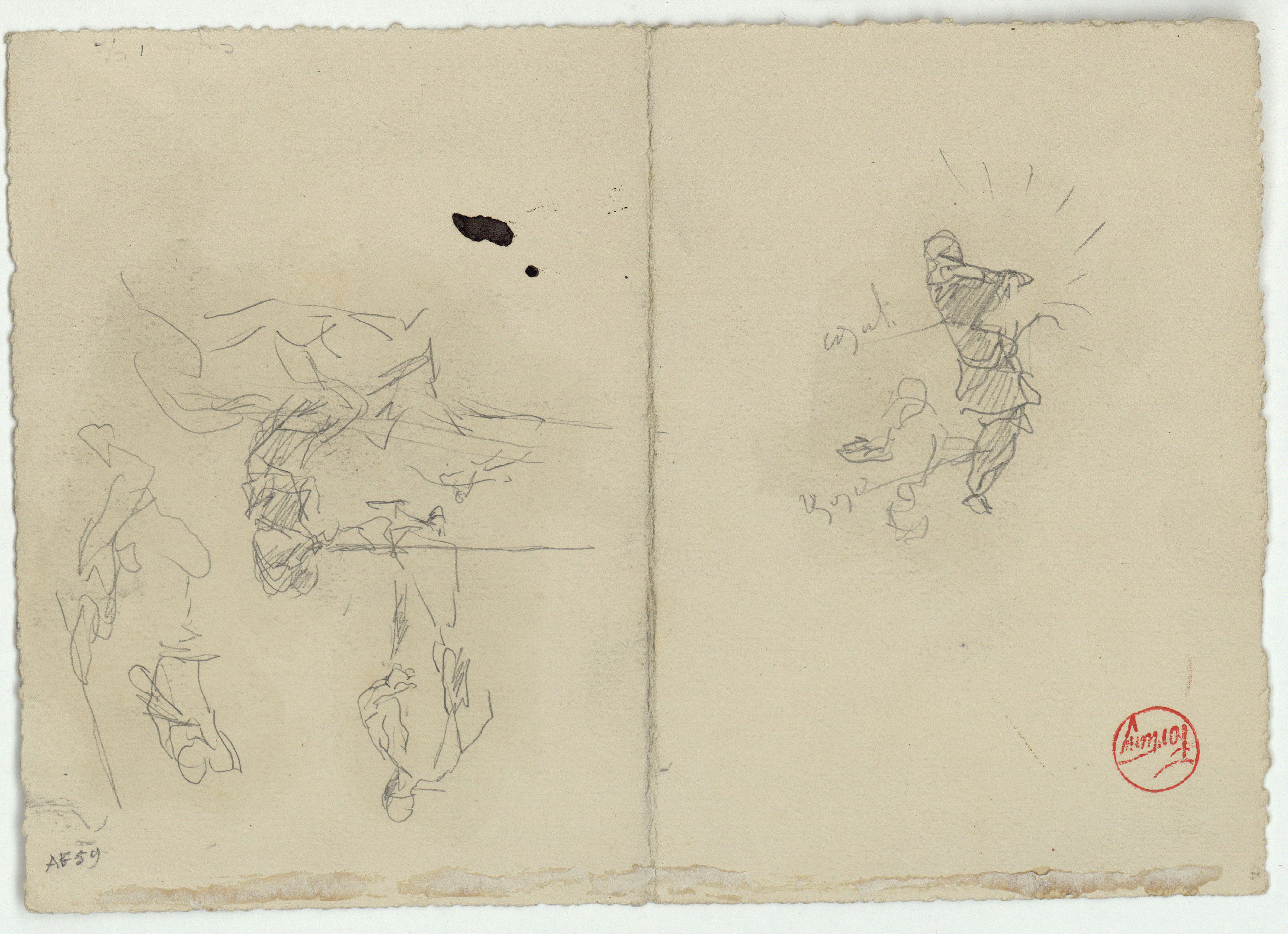 image for: Marià Fortuny - Croquis de figures (anvers) / Poblat amb figures (revers) - Cap a 1860-1862