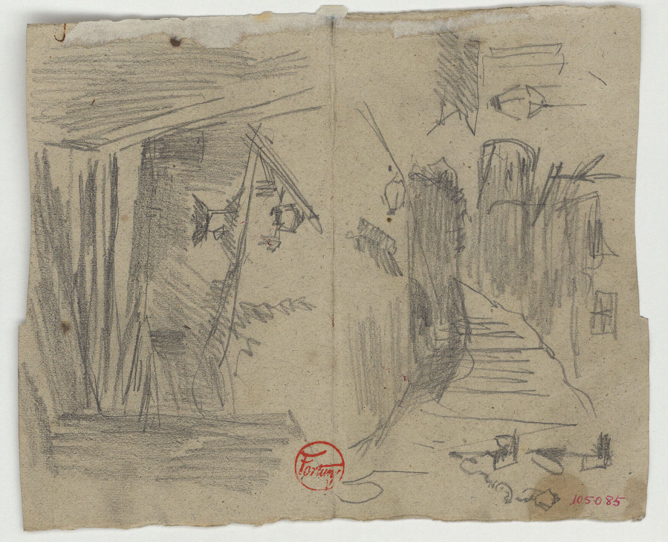 image for: Marià Fortuny - Esbós d'un carrer (anvers) / Croquis inconcret i esbós d'un carrer (revers) - Cap a 1871