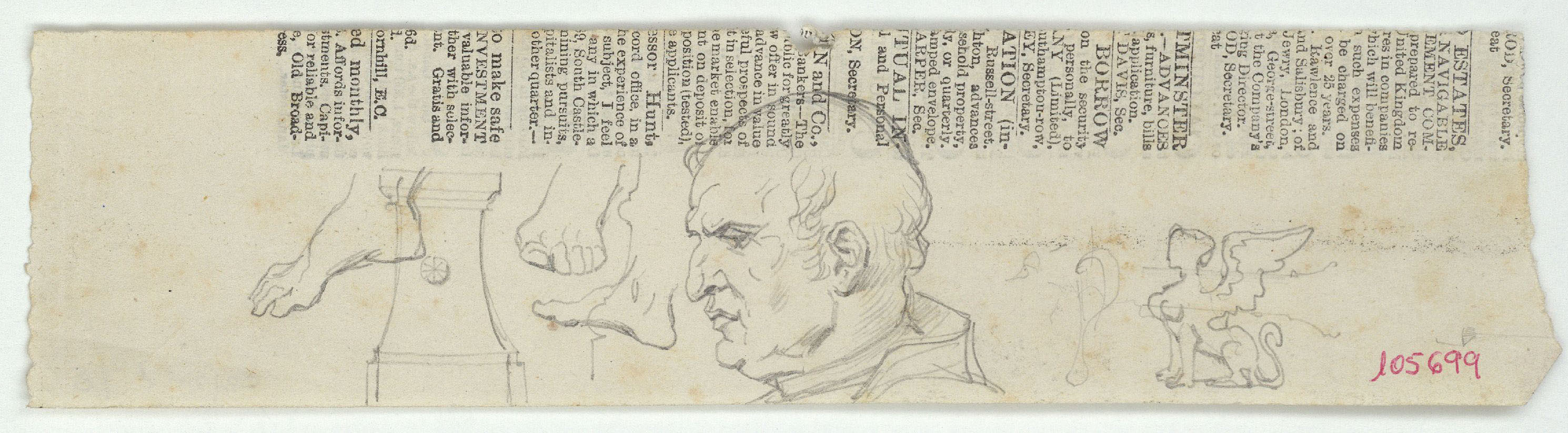 image for: Marià Fortuny - Peus, cap masculí i grifó - Cap a 1867-1872