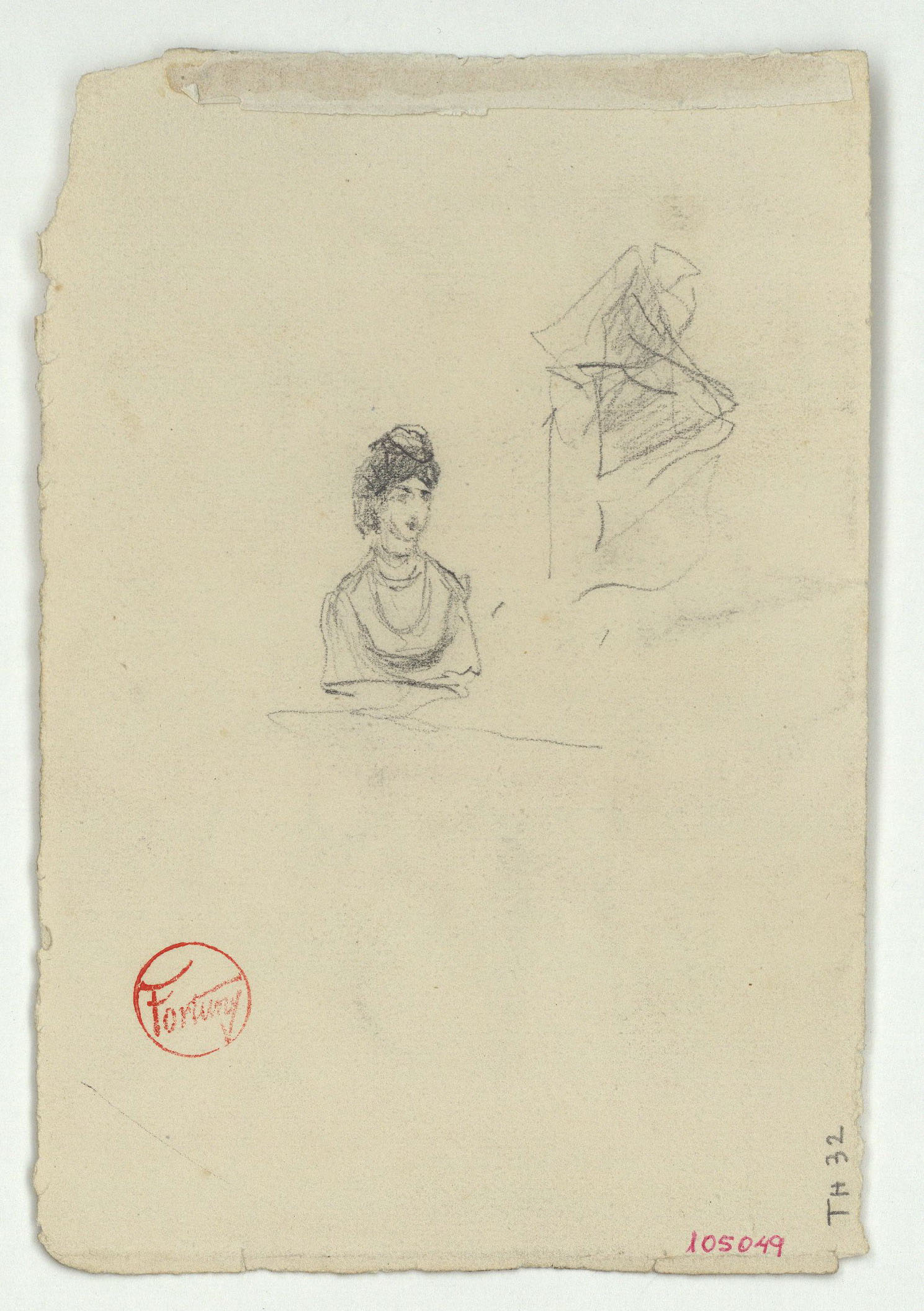 image for: Marià Fortuny - Bust femení (anvers) / Croquis de l'interior d'un teatre (revers) - Cap a 1862-1868