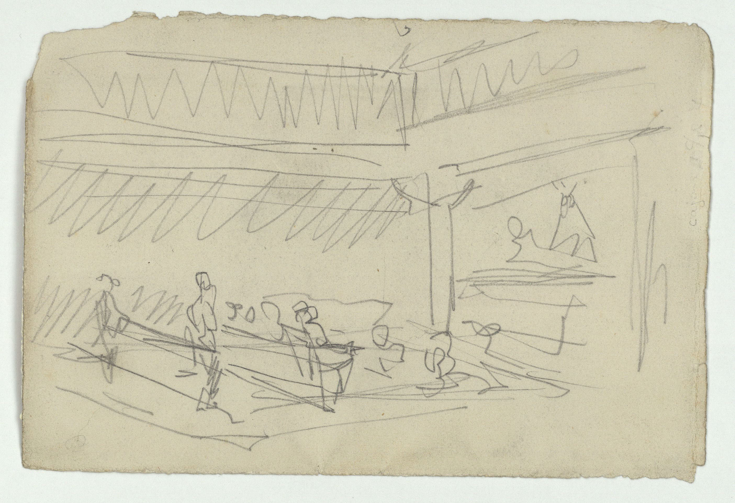 image for: Marià Fortuny - Bust femení (anvers) / Croquis de l'interior d'un teatre (revers) - Cap a 1862-1868 [1]