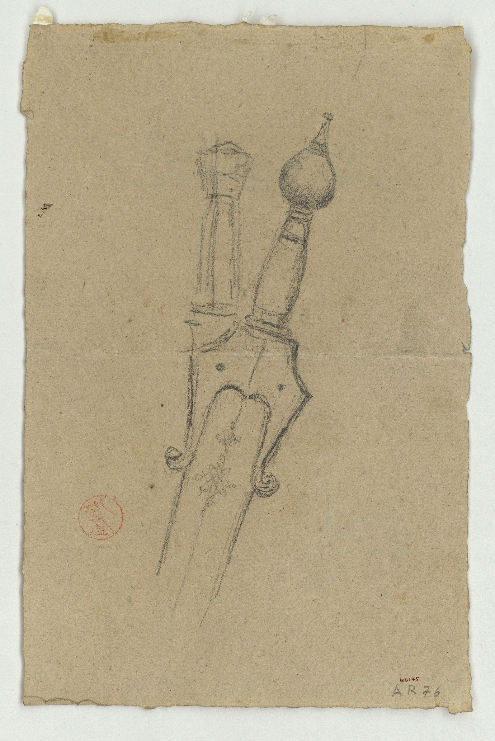 image for: Marià Fortuny - Espases d'estil musulmà (anvers) / Cap masculí, sanefa i altres motius (revers) - Cap a 1863-1866