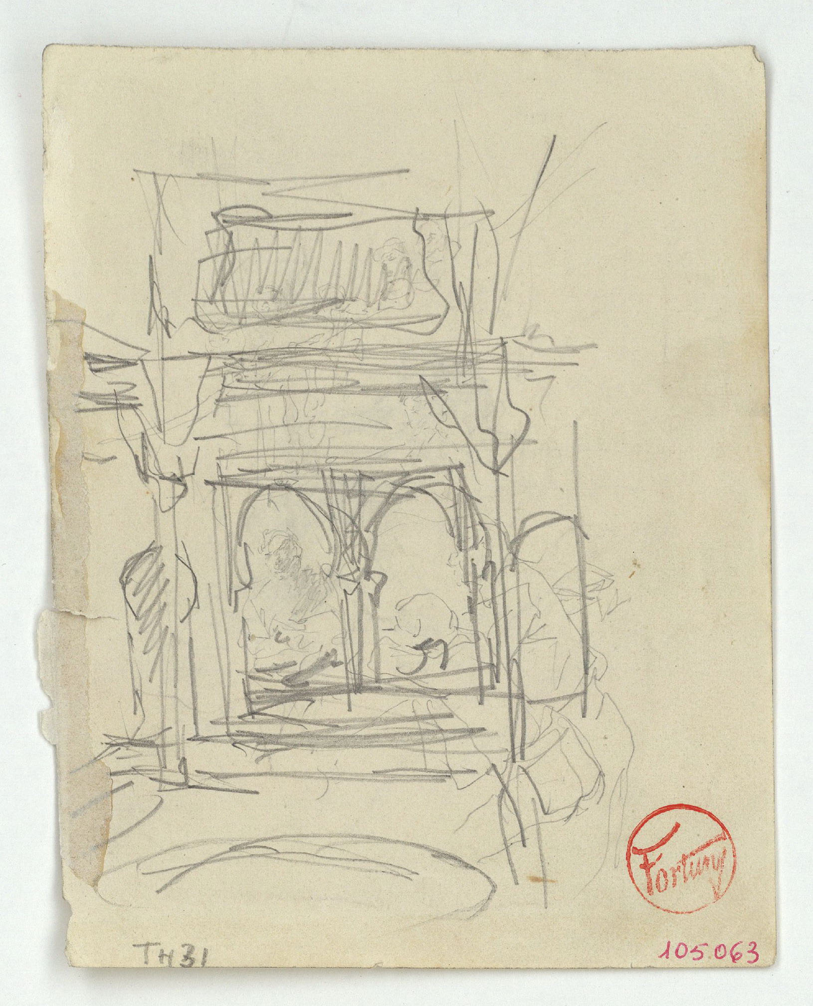 image for: Marià Fortuny - Estudi per al quadre «El tribunal de l'Alhambra» (anvers) / Figures en una llotja (revers) - Cap a 1871