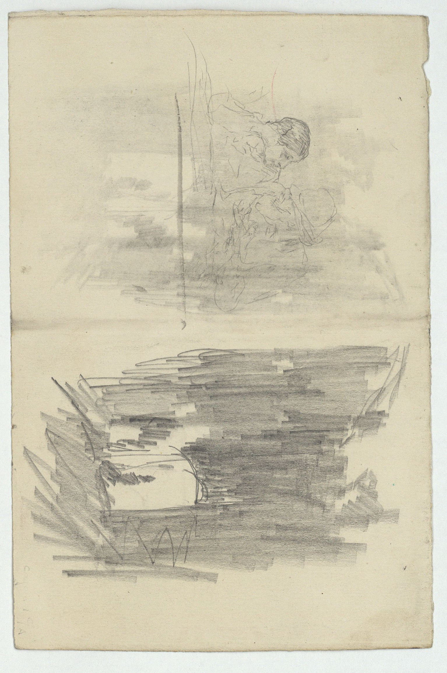 image for: Marià Fortuny - Esbós de caps masculins (anvers) / Parella i croquis inconcret (revers) - Cap a 1863-1867 [1]