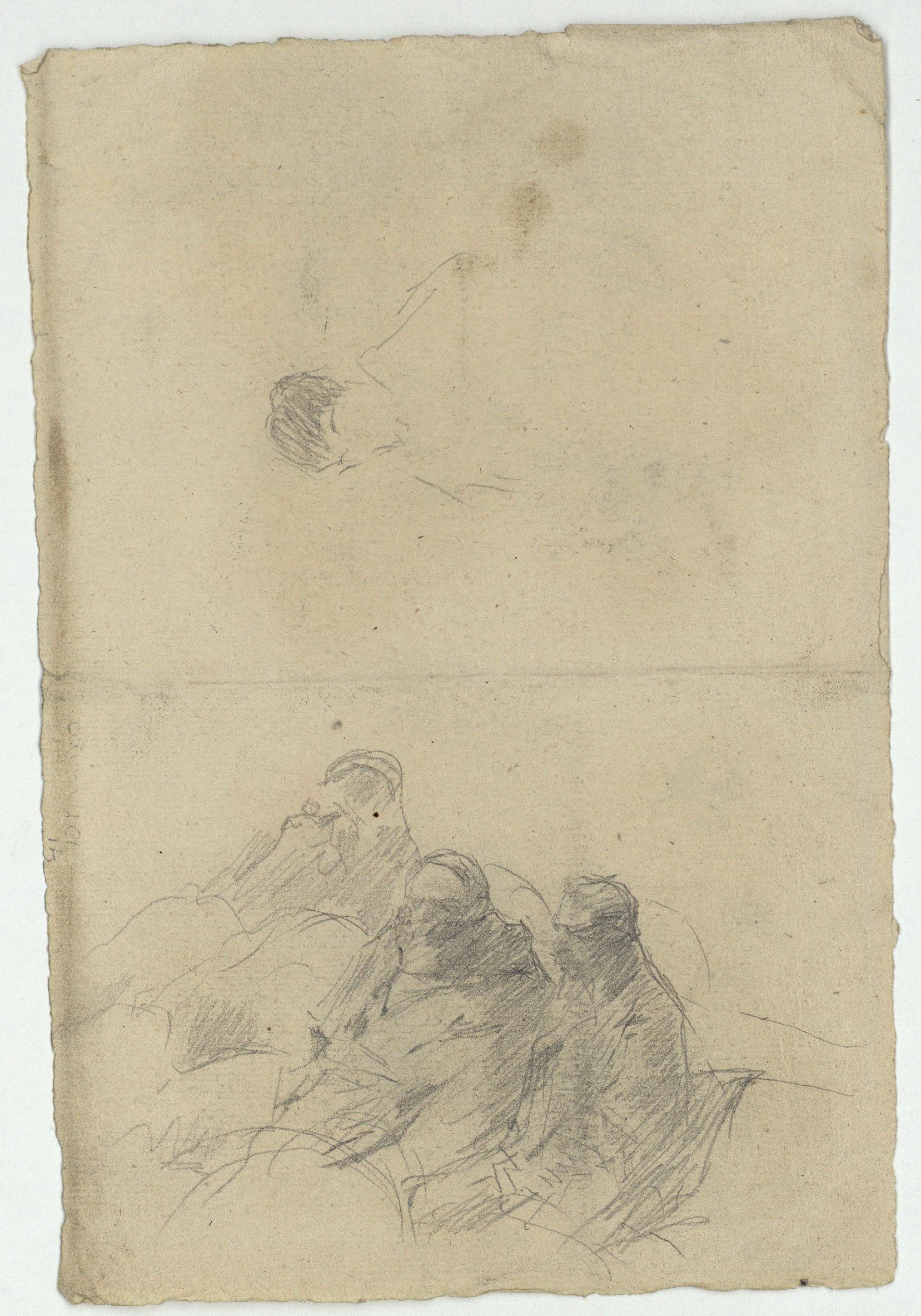 image for: Marià Fortuny - Figures femenines (anvers) / Figures masculines assegudes i esbós d'una altra figura (revers) - Cap a 1867-1872 [1]