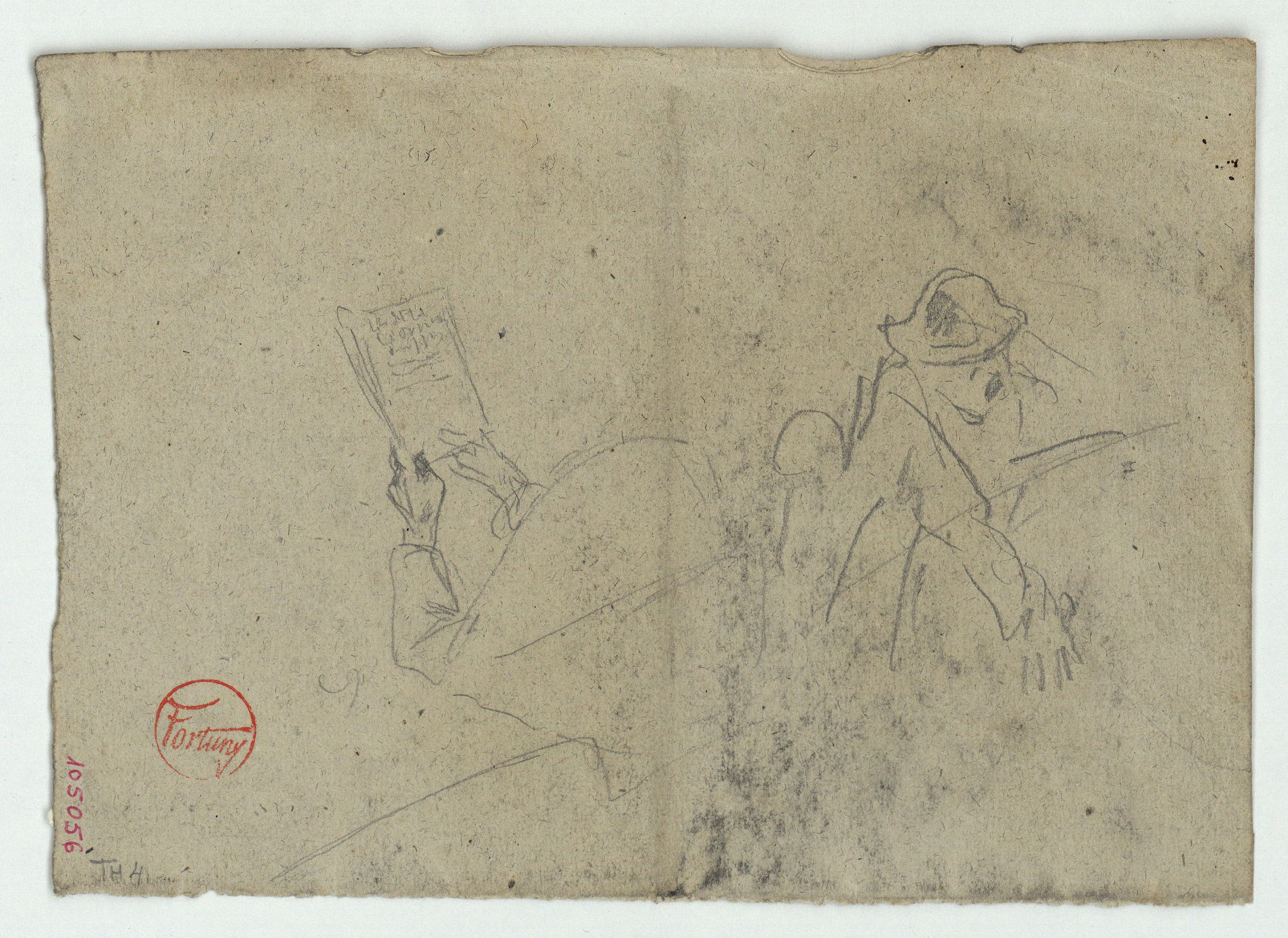 image for: Marià Fortuny - Coverol i croquis de figura masculina - Cap a 1863-1865