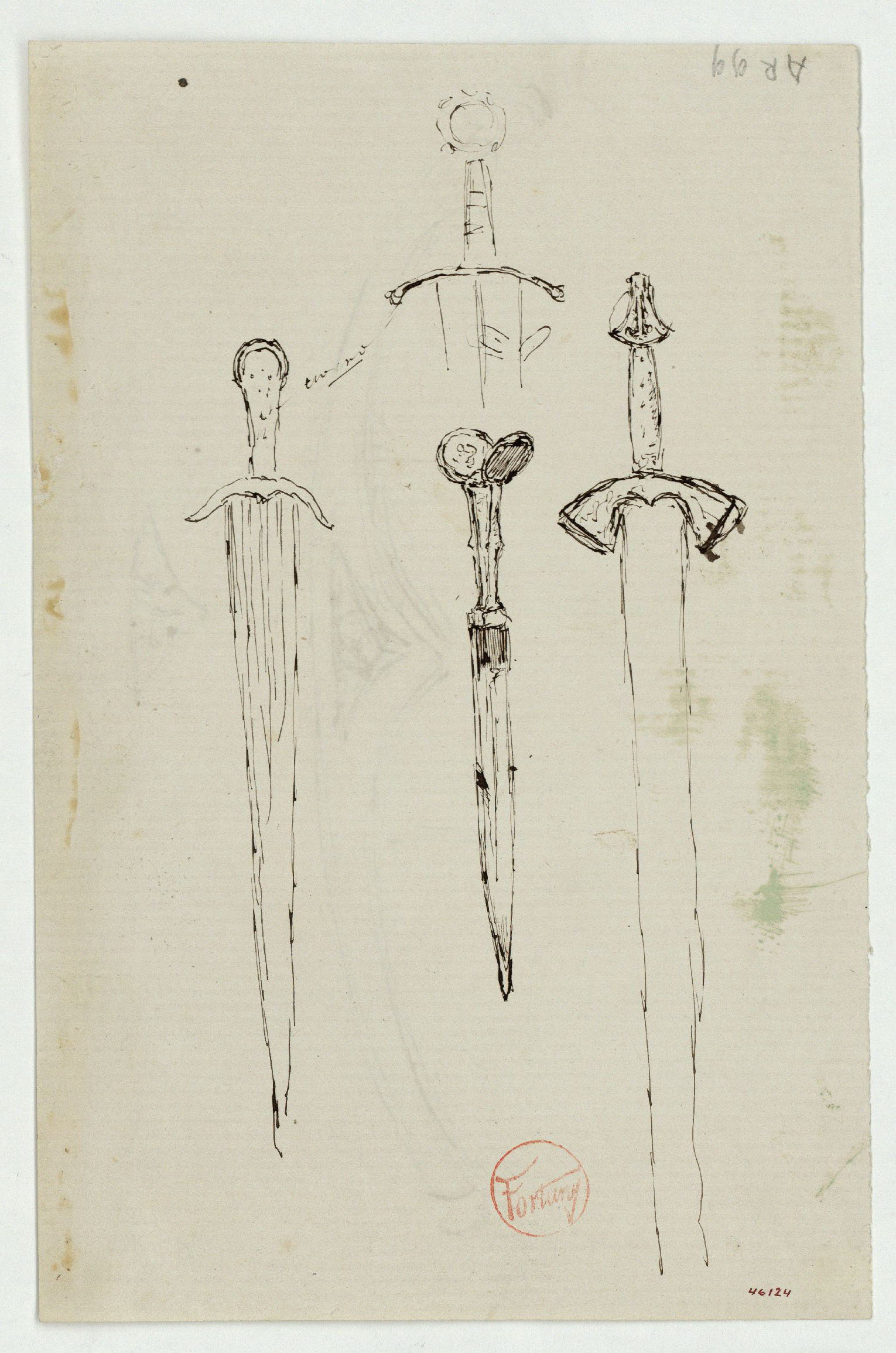 image for: Marià Fortuny - Apunt d'espases i un punyal (anvers) / Guardamà d'espasa (revers) - Cap a 1870-1872