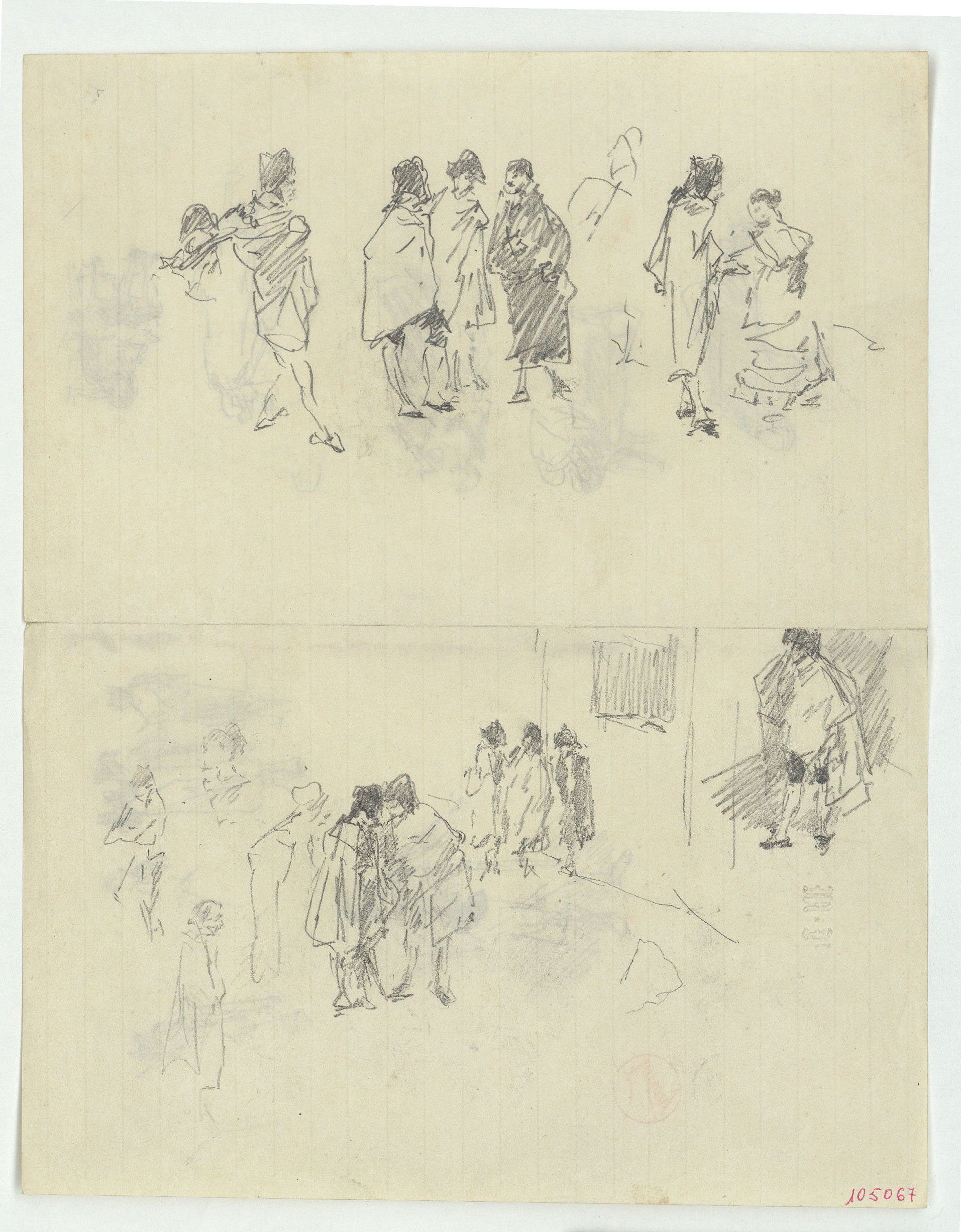 image for: Marià Fortuny - Figures amb capes i bicorns (anvers) / Grups de figures (revers) - Cap a 1870-1872