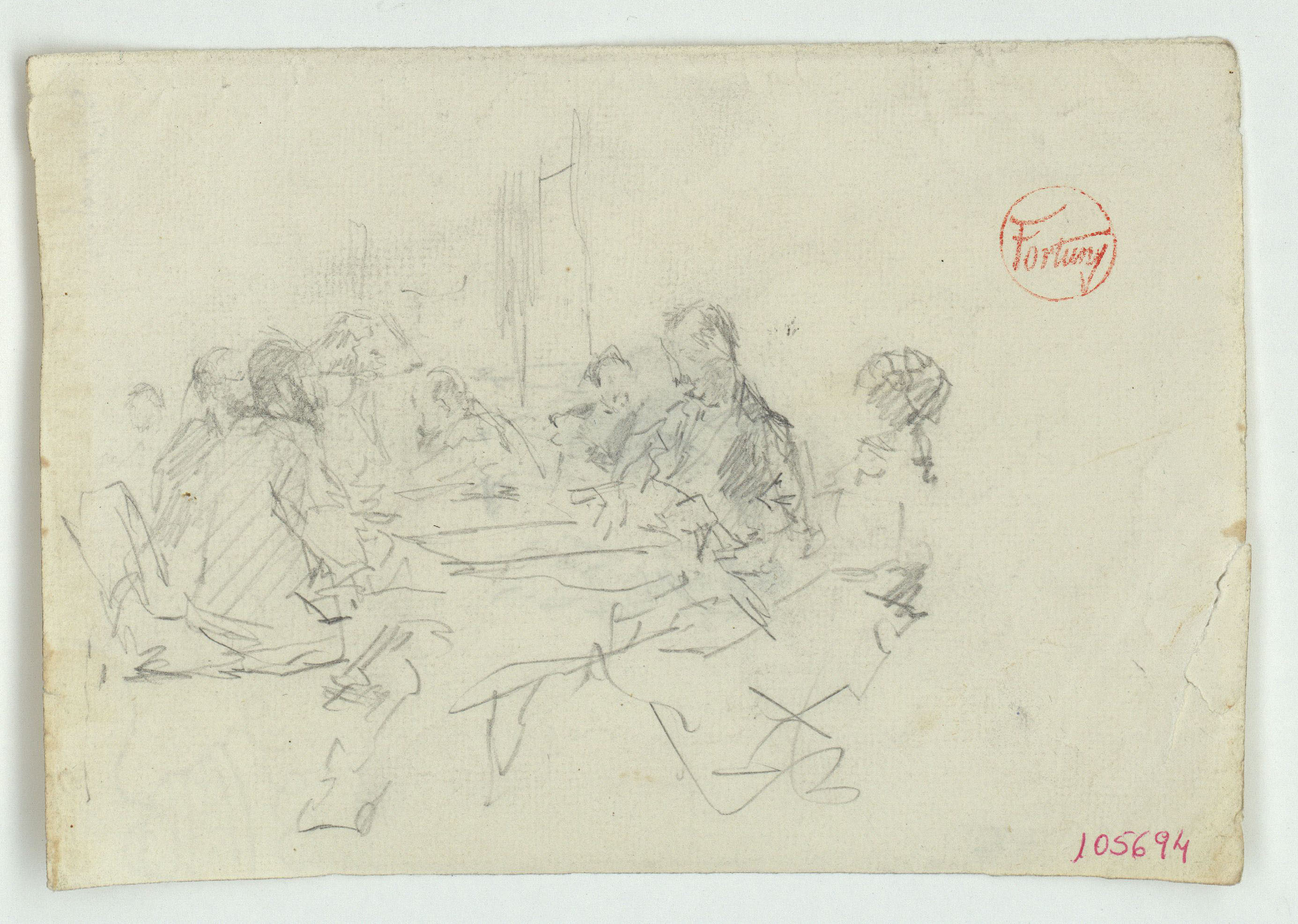 image for: Marià Fortuny - Figures al voltant d'una taula (anvers) / Músics (revers) - Cap a 1863-1867
