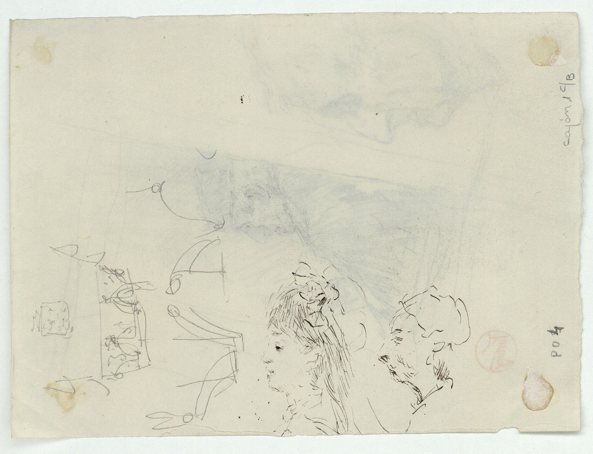 image for: Marià Fortuny - Retrats d'home vell (anvers) / Bustos femenins i croquis inconcrets (revers) - Cap a 1867-1872 [1]