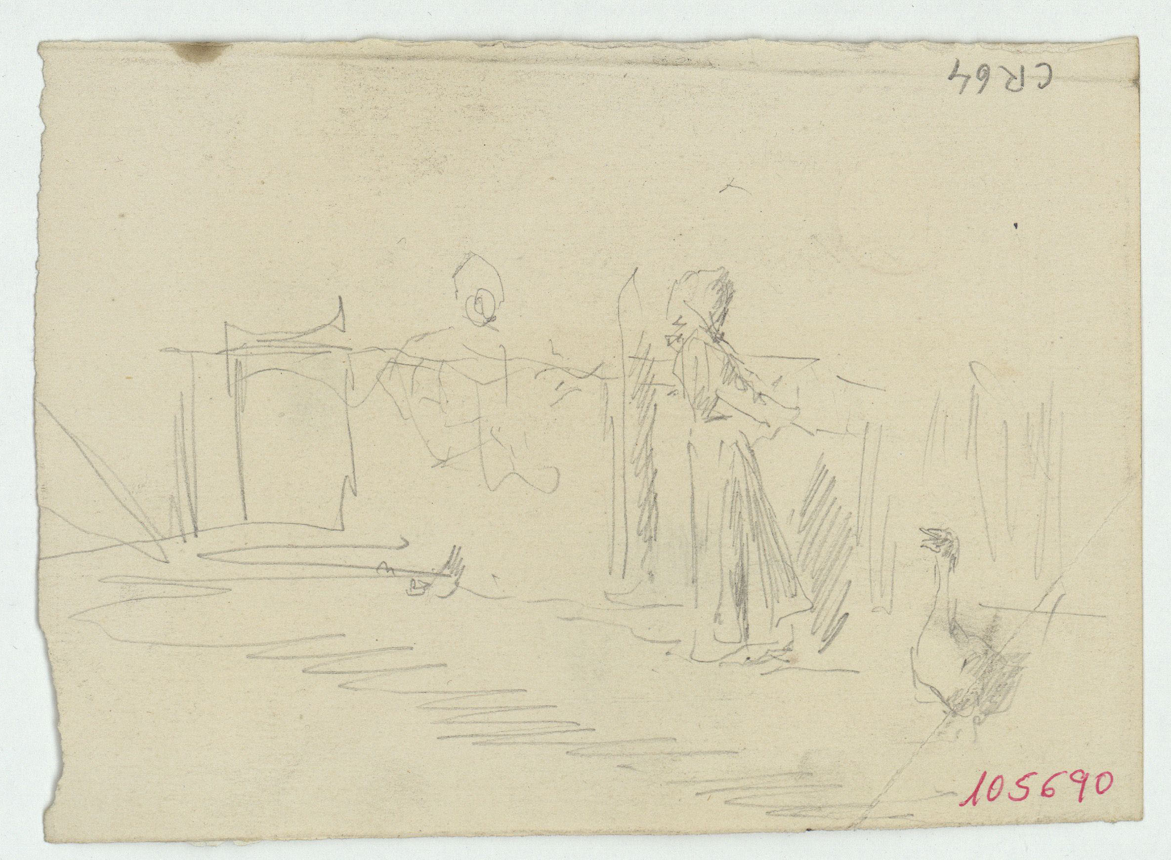 image for: Marià Fortuny - Cap de cavall i bugadera (anvers) / Dona en un corral (revers) - Cap a 1863-1867 [1]