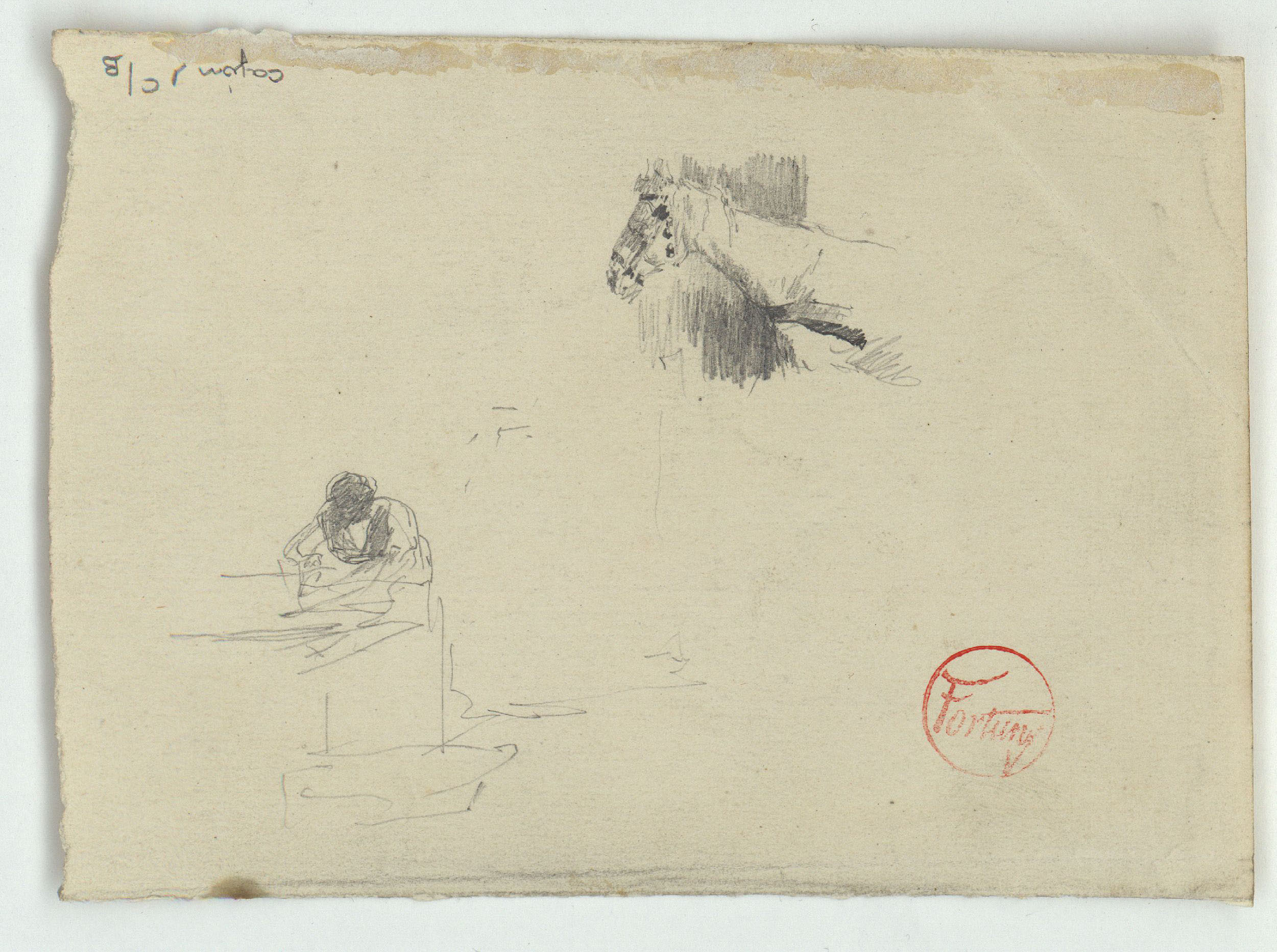 image for: Marià Fortuny - Cap de cavall i bugadera (anvers) / Dona en un corral (revers) - Cap a 1863-1867