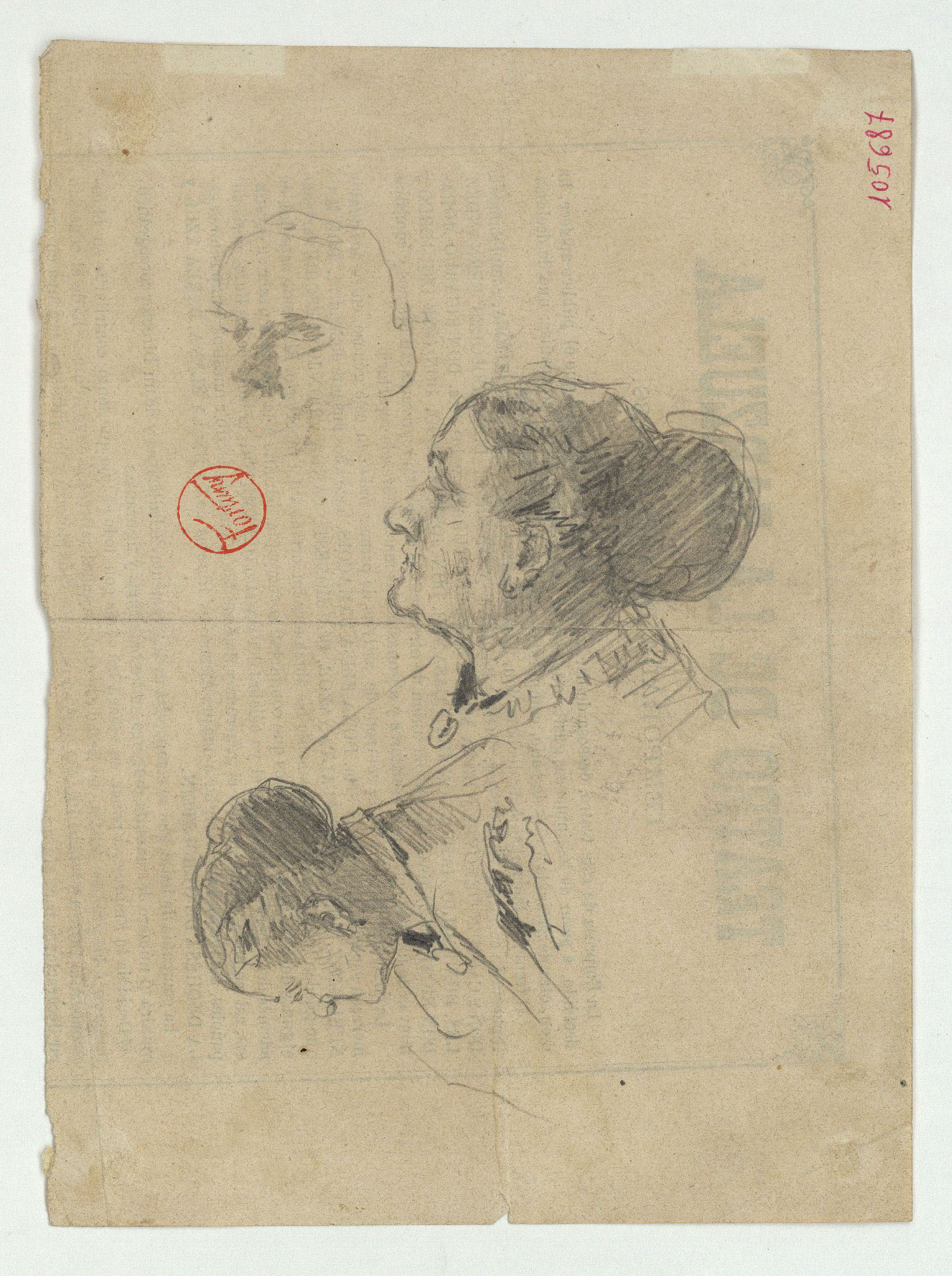 image for: Marià Fortuny - Estudi de bust de dona i cap masculí - Cap a 1867-1872
