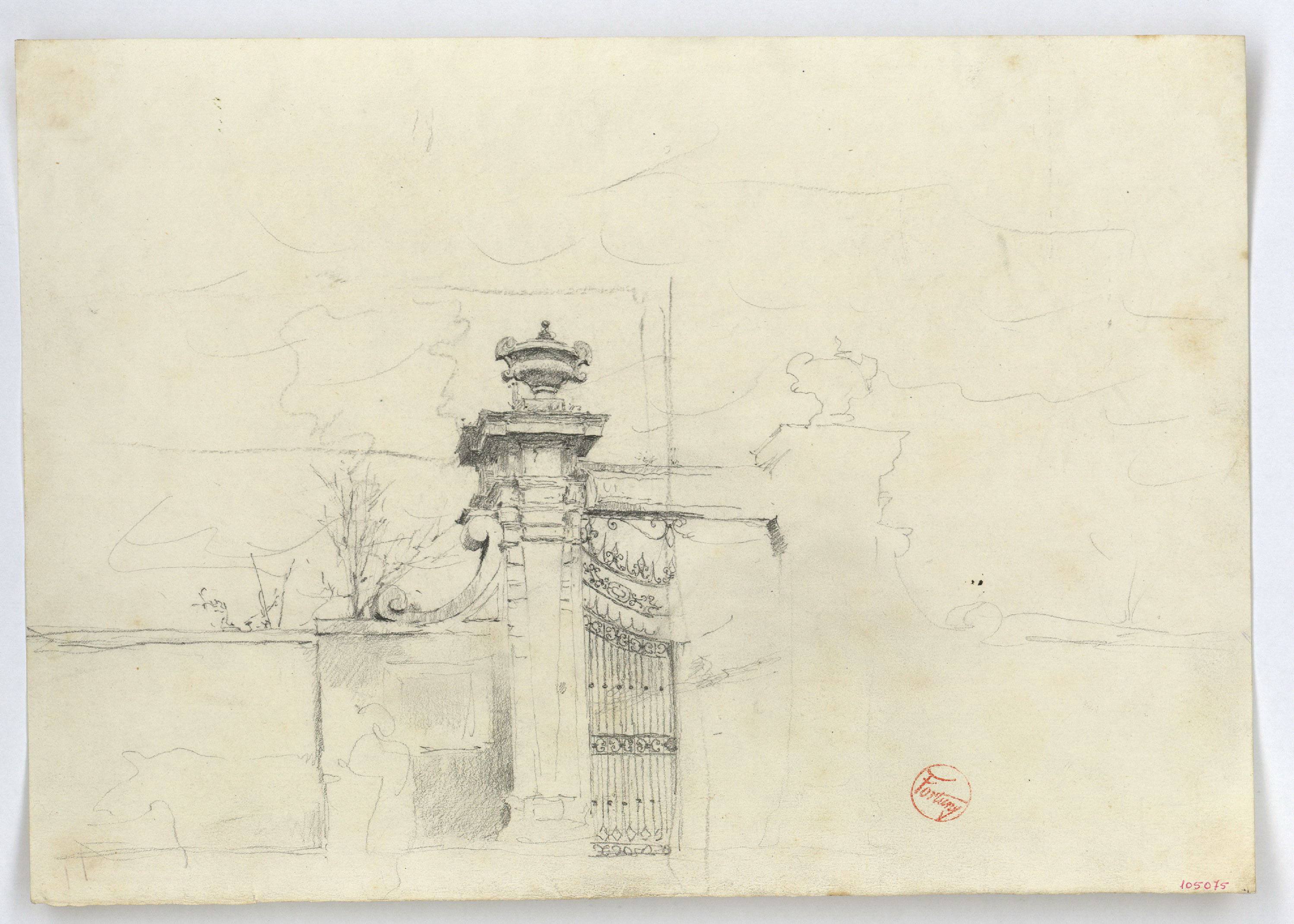 image for: Marià Fortuny - Detall de l'entrada de «villa» Torlonia (anvers) / Esbós del coronament de l'entrada de «villa» Torlonia (revers) - Cap a 1863-1867