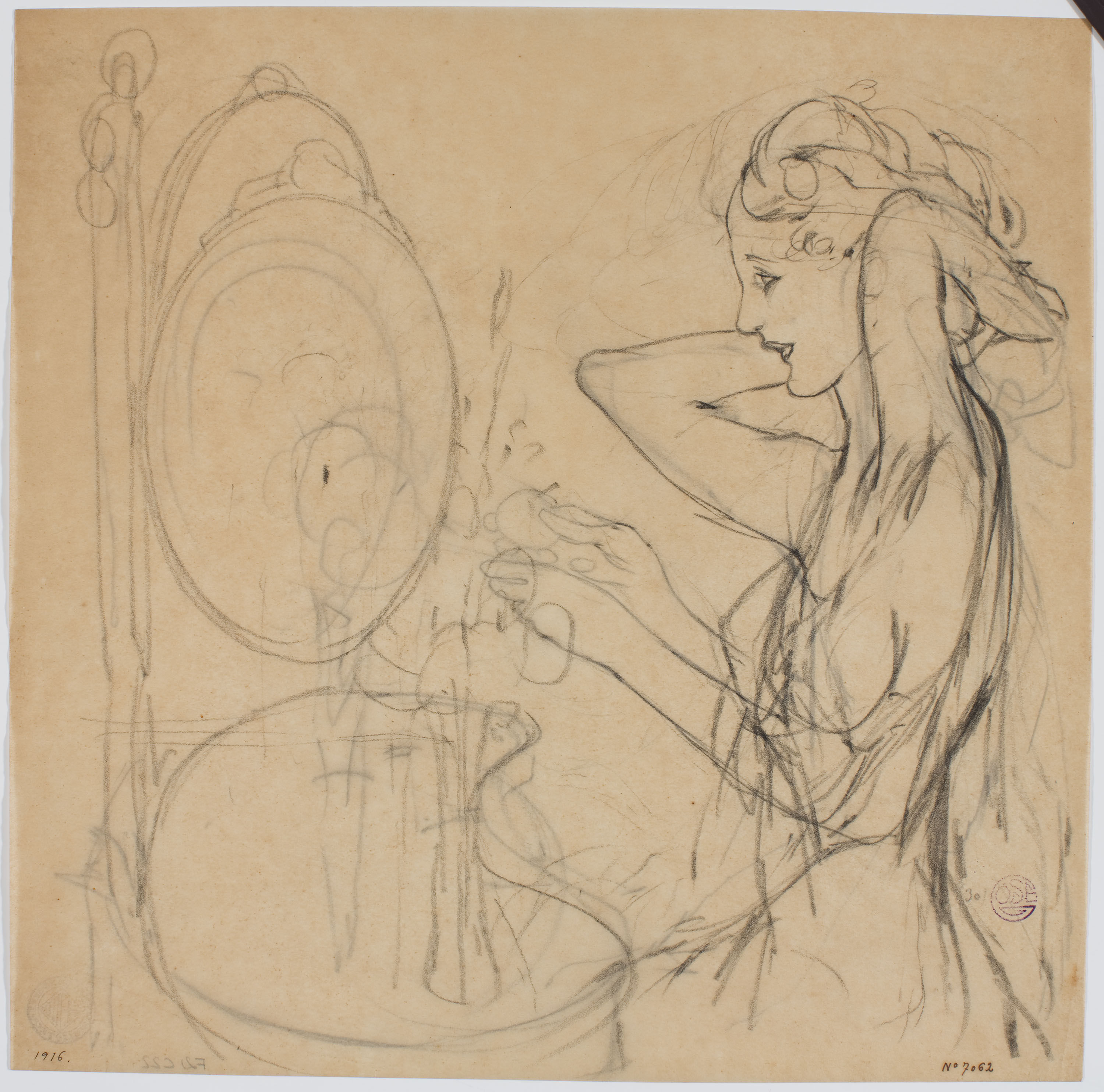 image for: Francesc Xavier Gosé - Escena de tocador (anvers) / Croquis de figura femenina (revers) - Cap a 1900-1906