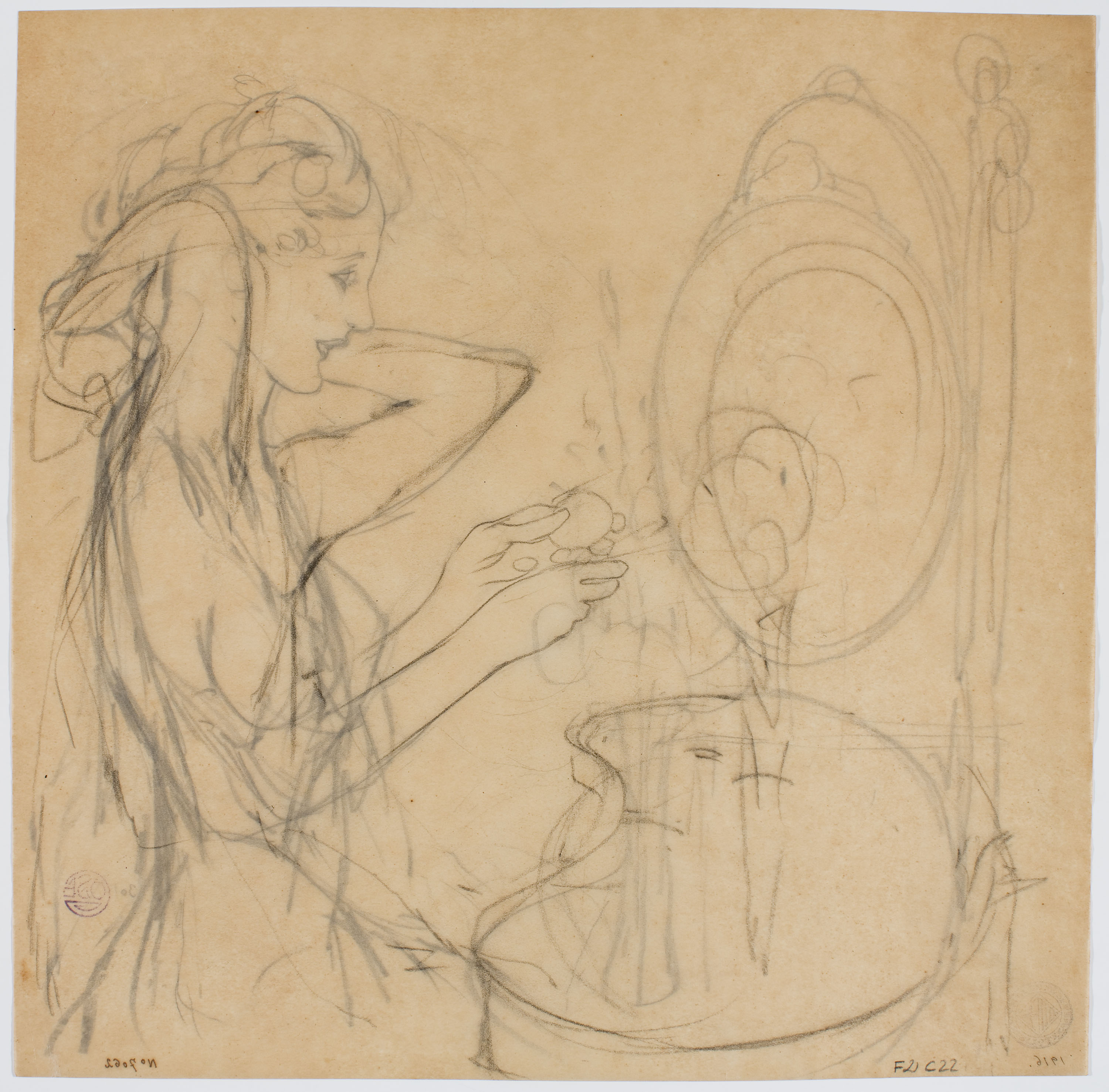 image for: Francesc Xavier Gosé - Escena de tocador (anvers) / Croquis de figura femenina (revers) - Cap a 1900-1906 [1]