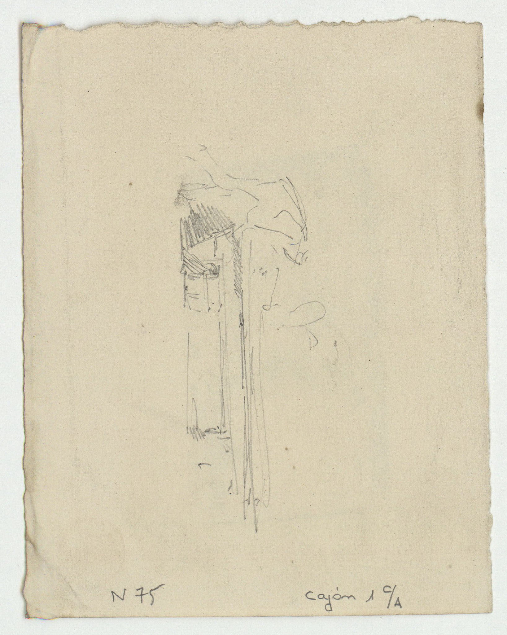 image for: Marià Fortuny - Baix relleu (anvers) / Croquis inconcret (revers) - Cap a 1867-1872 [1]