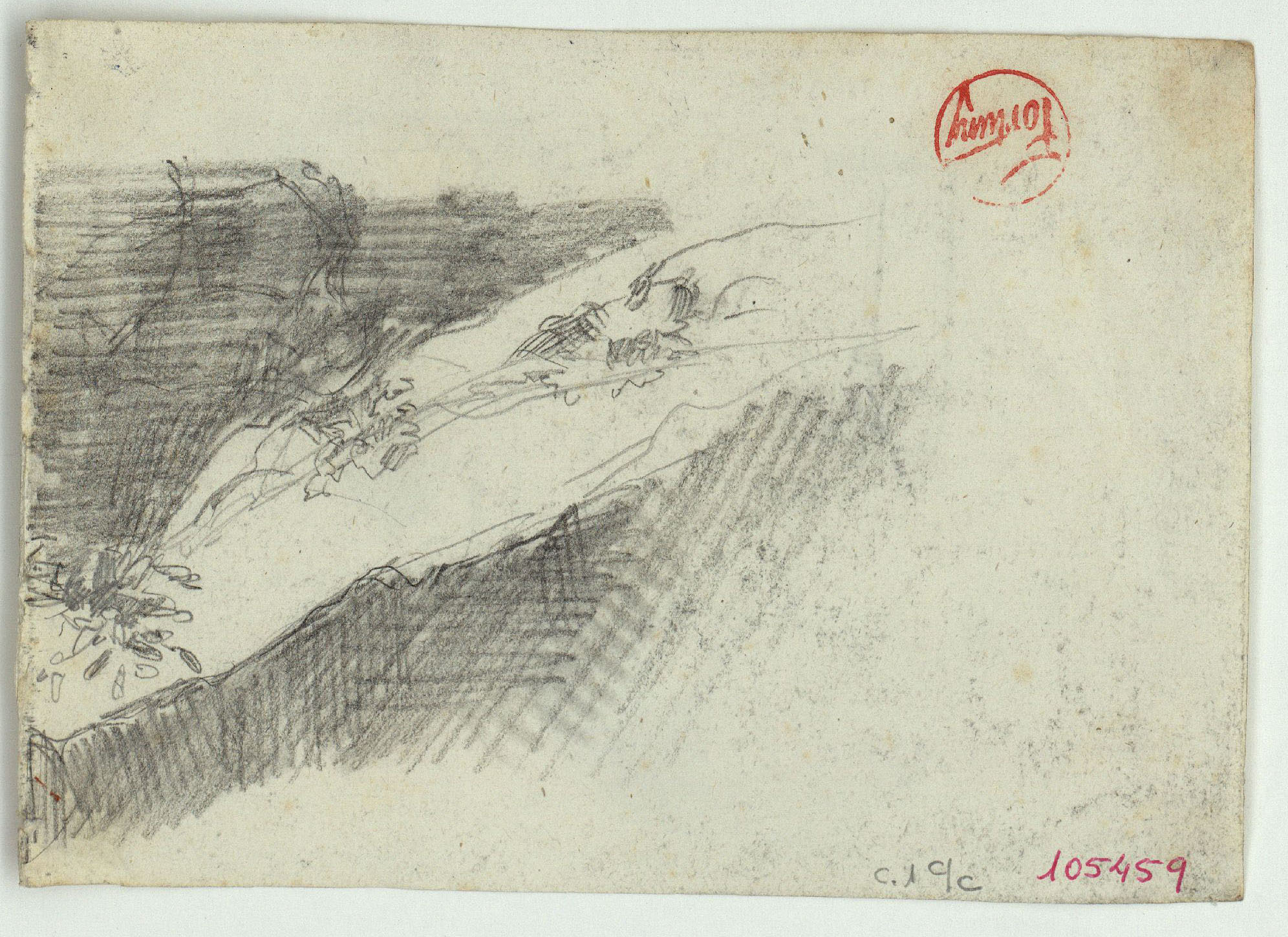 image for: Marià Fortuny - Paisatge (anvers) / Edifici d'estil islàmic, figures i un llum d'oli (revers) - Cap a 1860-1862