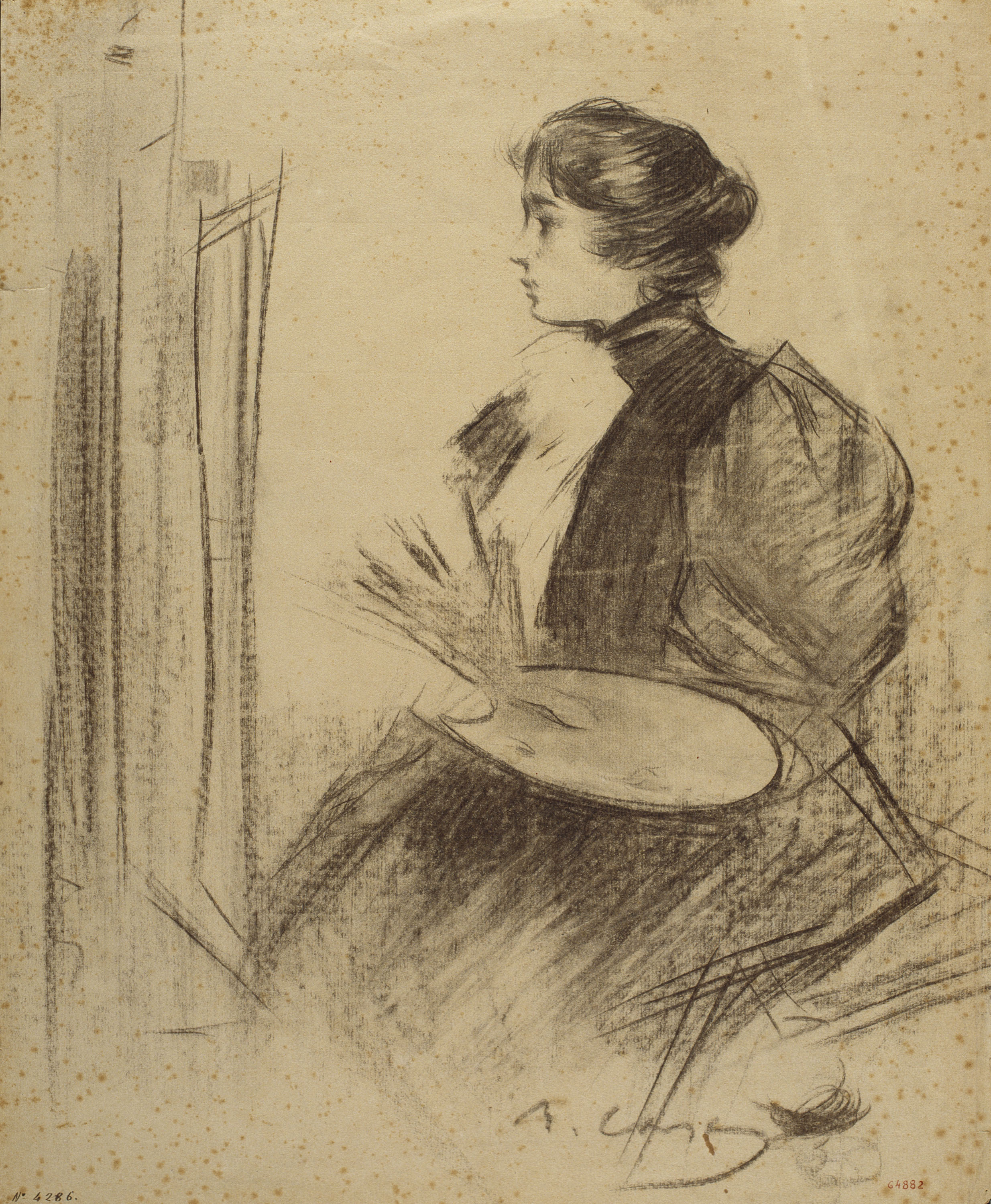 image for: Ramon Casas - Femme peintre. Estudi per al cartell «Dr. Fr. Schoenfeld & Cº» - Cap a 1893