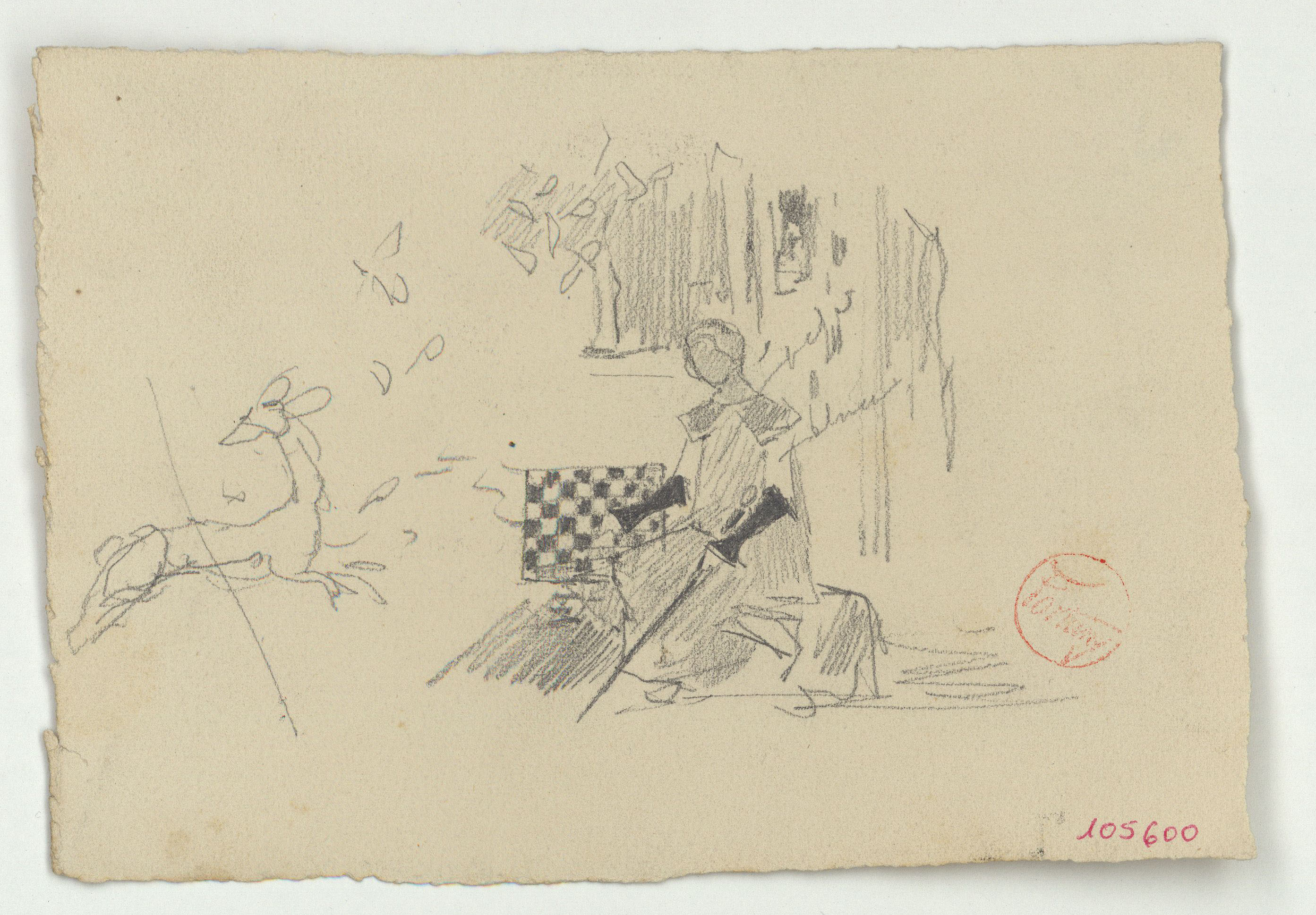 image for: Marià Fortuny - Estudi per al quadre «La matança dels Abenserraigs» (anvers) / Mà amb ploma (revers) - Cap a 1870