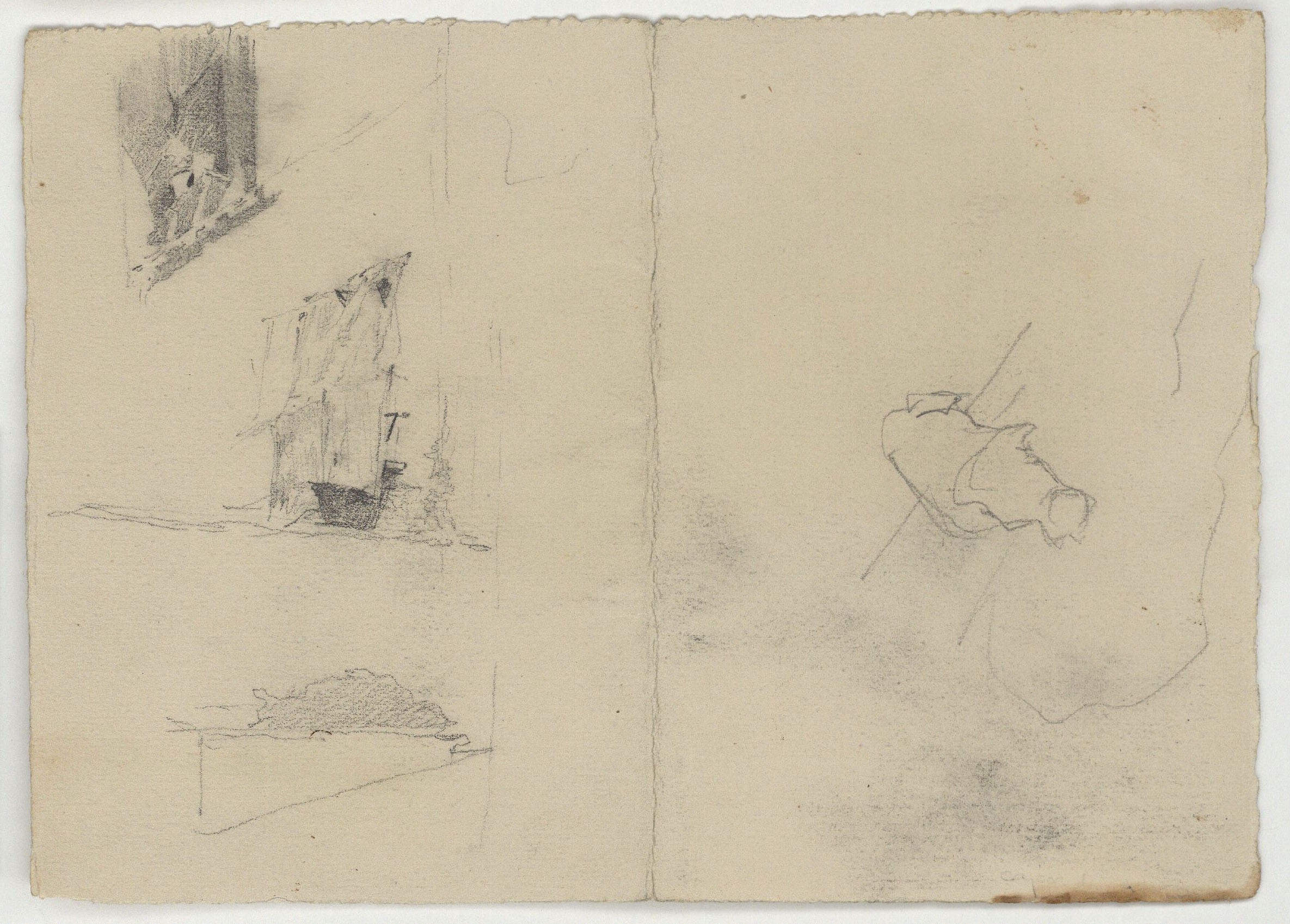 image for: Marià Fortuny - Casa darrere d'una tàpia (anvers) / Finestra, balcó, tàpia i croquis inconcret (revers) - Cap a 1870-1872 [1]