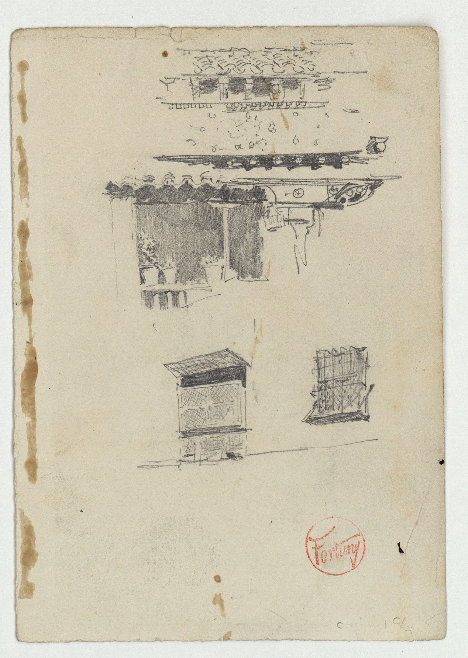 image for: Marià Fortuny - Porxades i gelosies (anvers) / Picaportes (revers) - Cap a 1870-1872