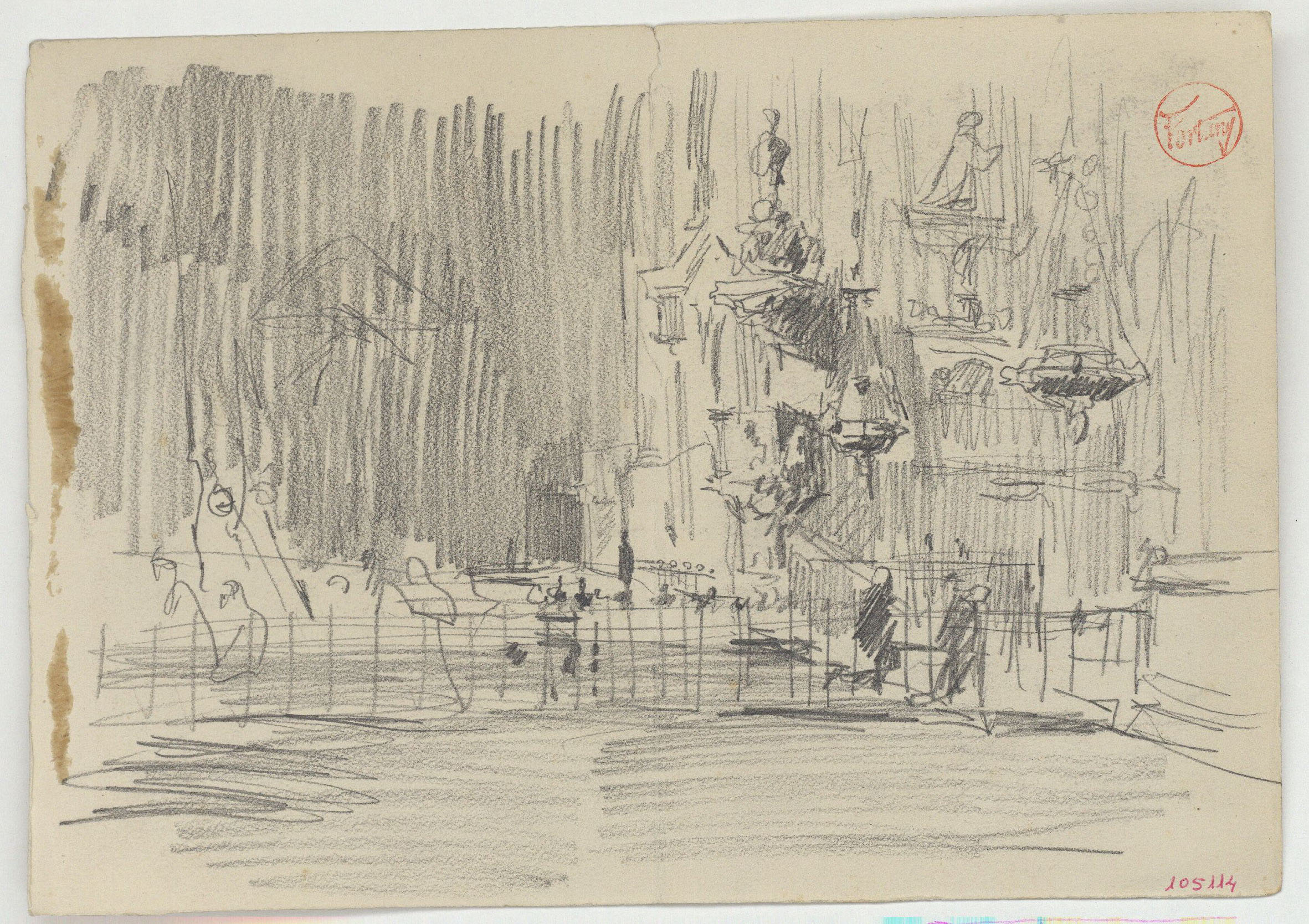 image for: Marià Fortuny - Interior d'una església (anvers) / Carrer i entrada d'una casa amb una figura femenina (revers) - Cap a 1870-1872