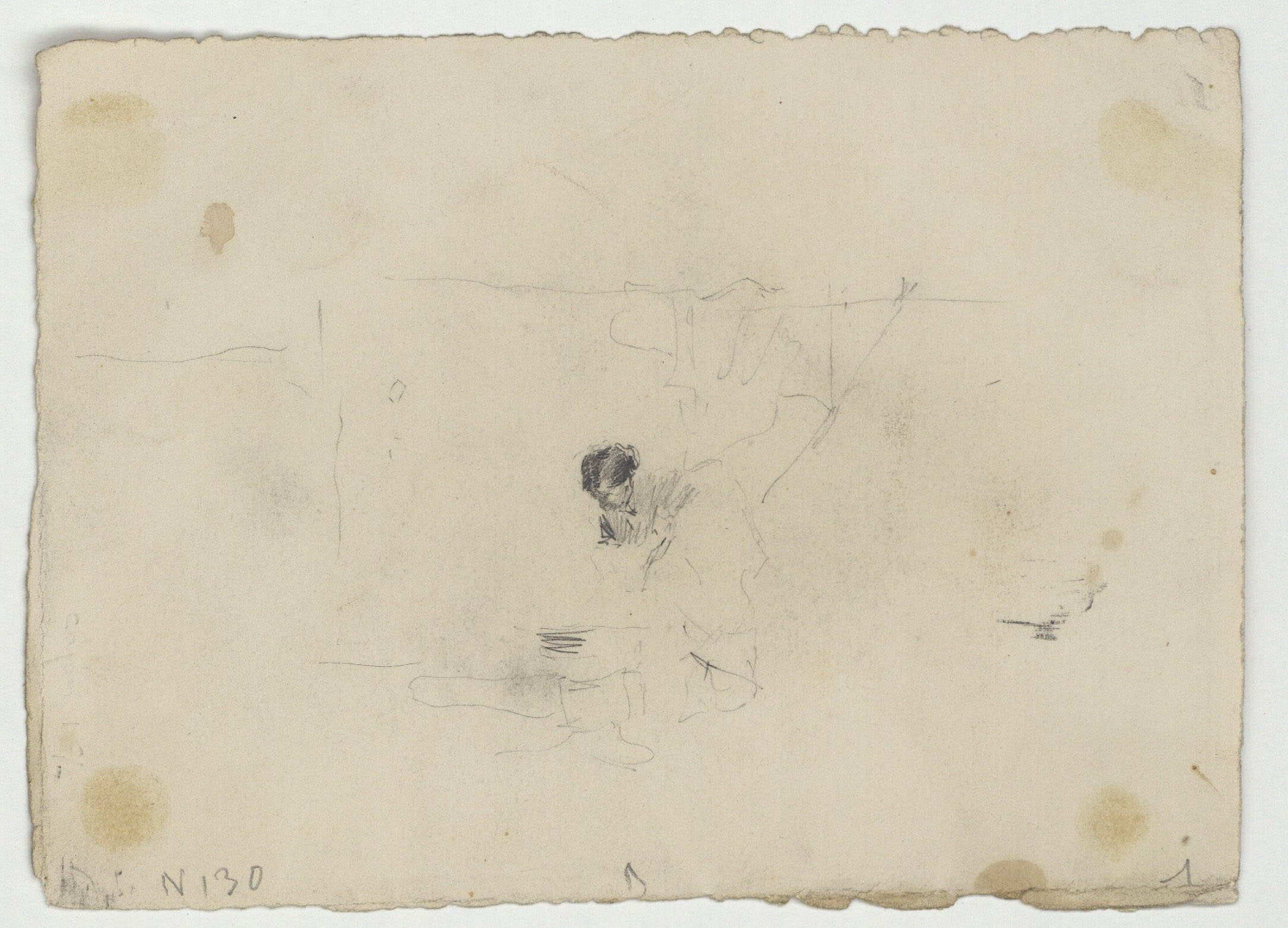 image for: Marià Fortuny - Porta (anvers) / Dona fent bugada (revers) - Cap a 1870-1872 [1]