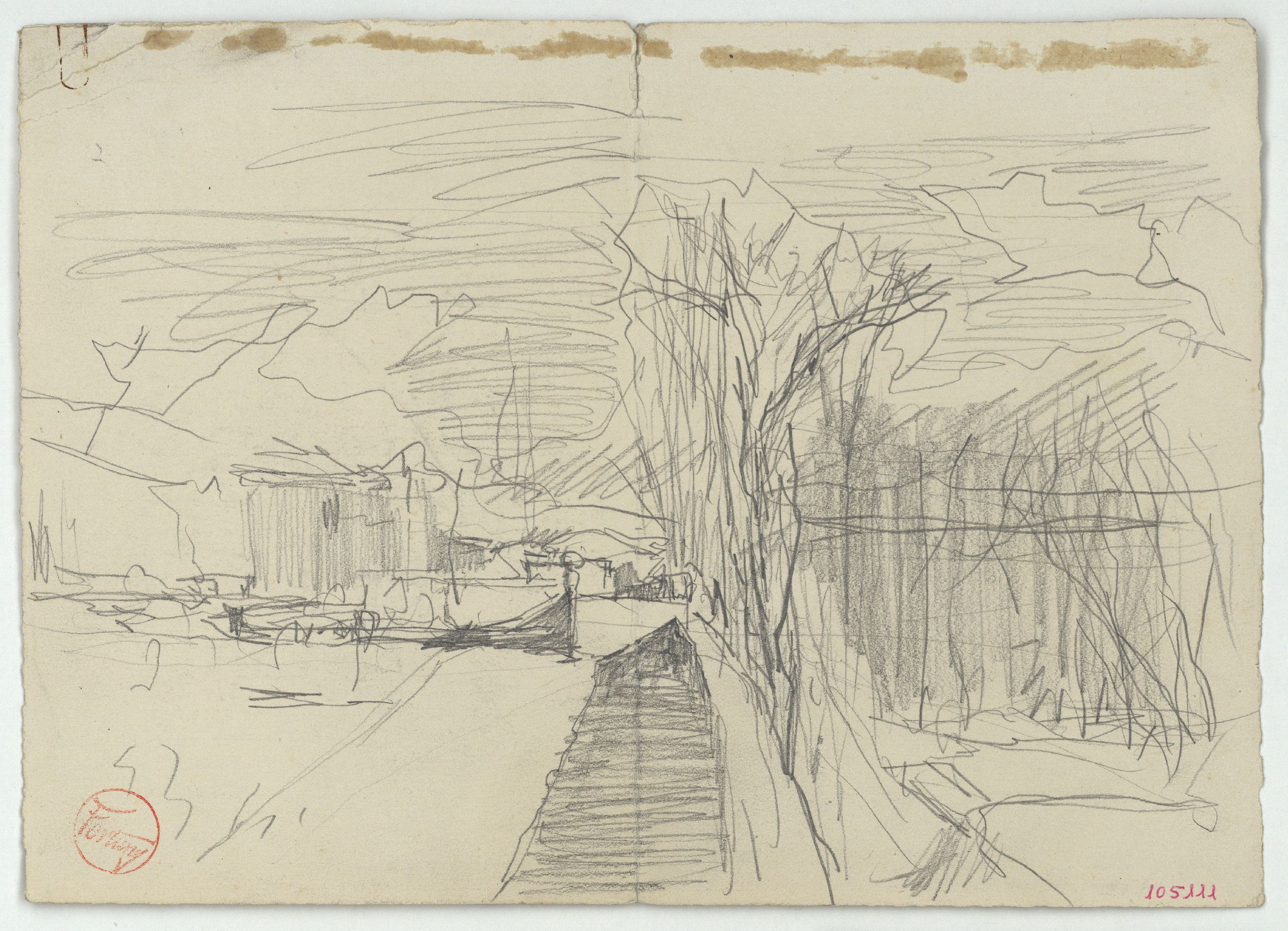 image for: Marià Fortuny - Esbós d'un passeig (anvers) / Porxada i motius geomètrics (revers) - Cap a 1867-1872