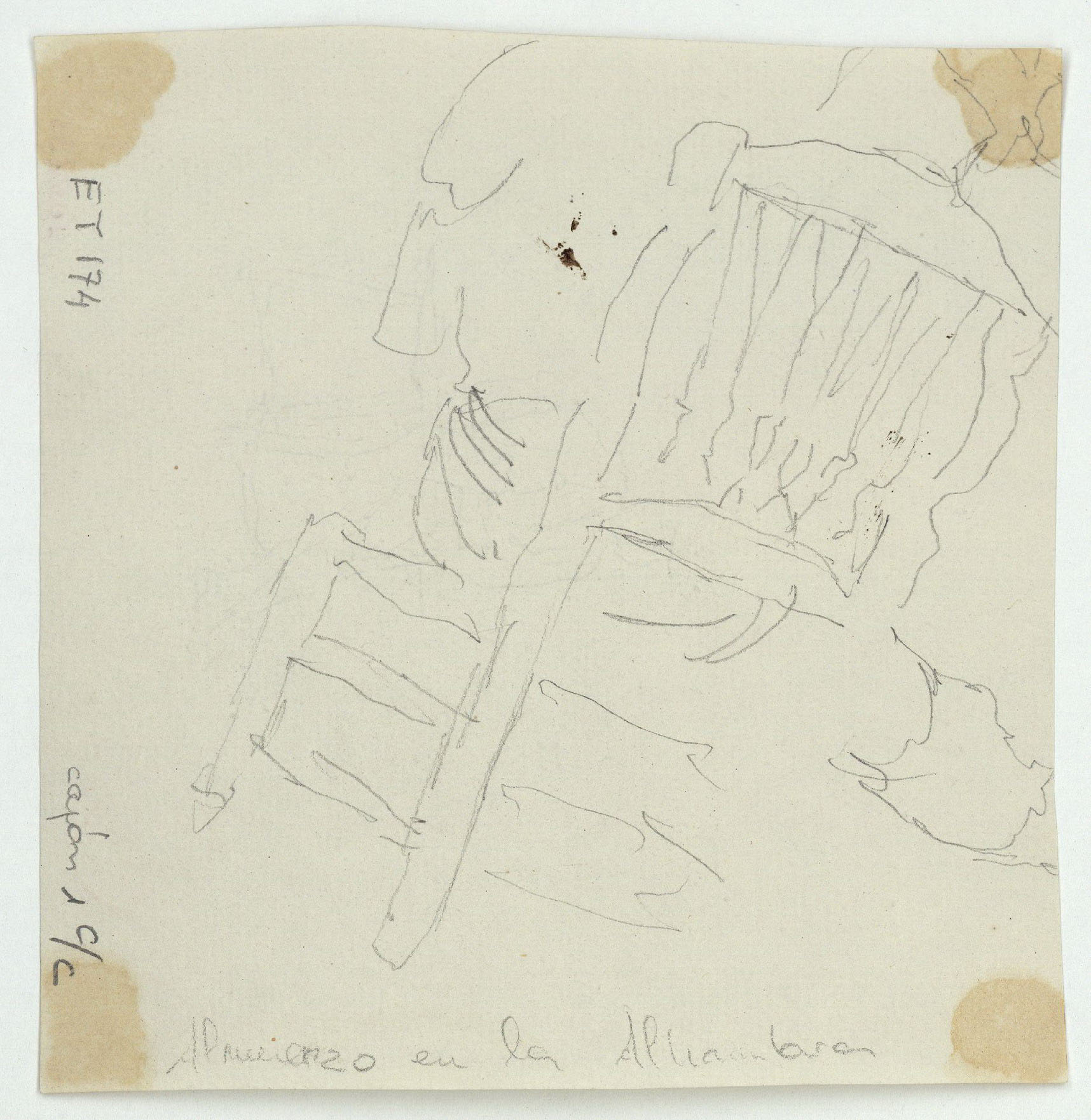 image for: Marià Fortuny - Figura masculina recolzada en una taula (anvers) / Estudi per al quadre «Dinar a l'Alhambra» (revers) - Cap a 1870-1872 [1]