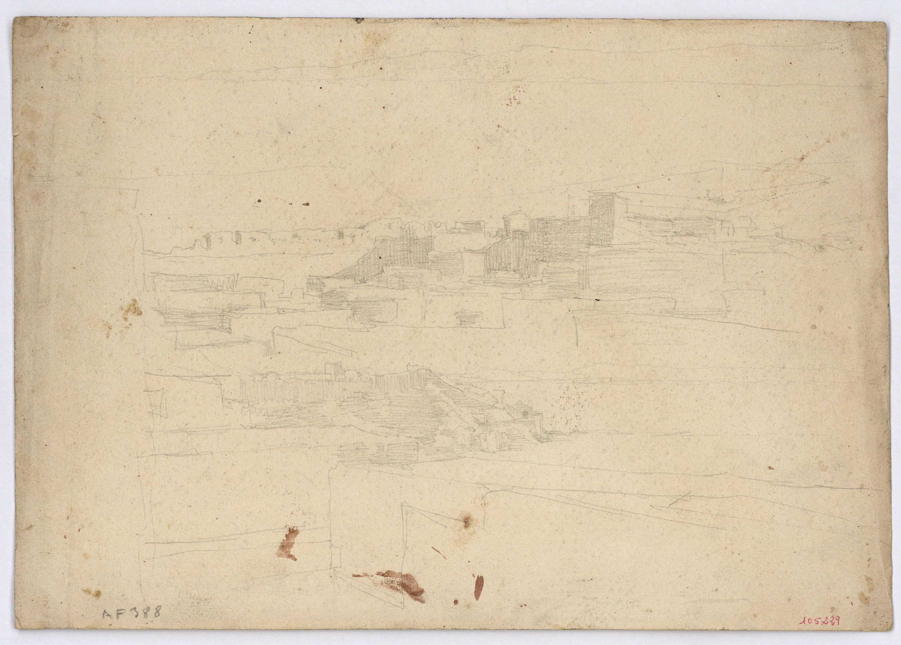 image for: Marià Fortuny - Població marroquina (anvers) / Cap i braços masculins i croquis de figura (revers) - Cap a 1860-1862