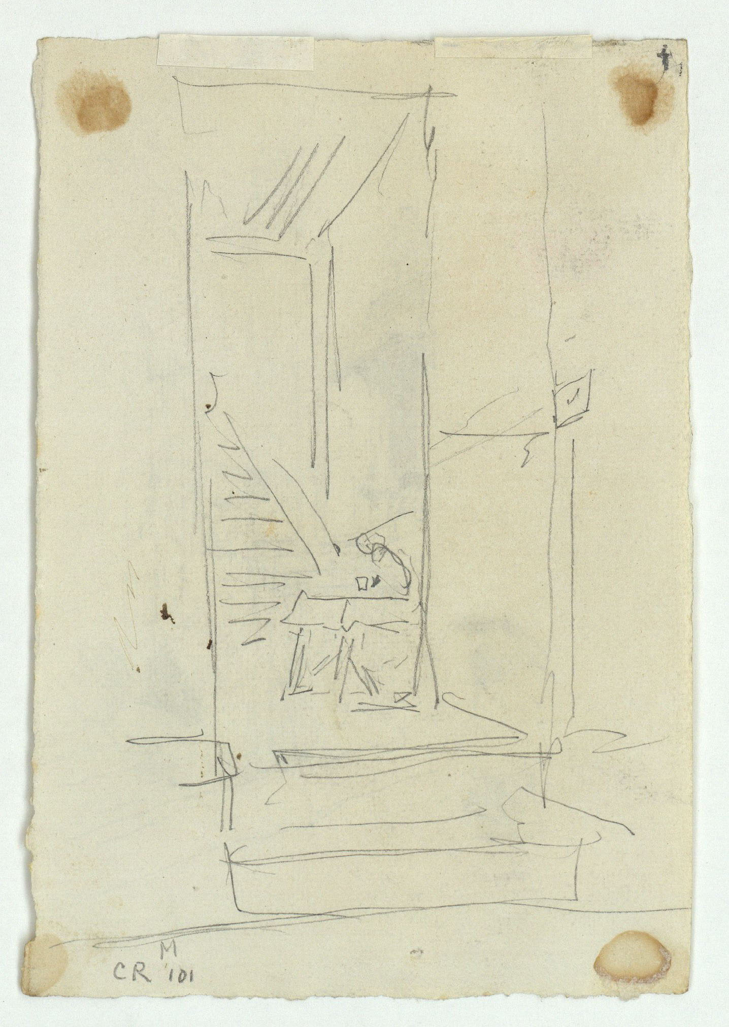 image for: Marià Fortuny - Façana d'església en dia de pluja (anvers) / Entrada amb figura (revers) - Cap a 1868 [1]