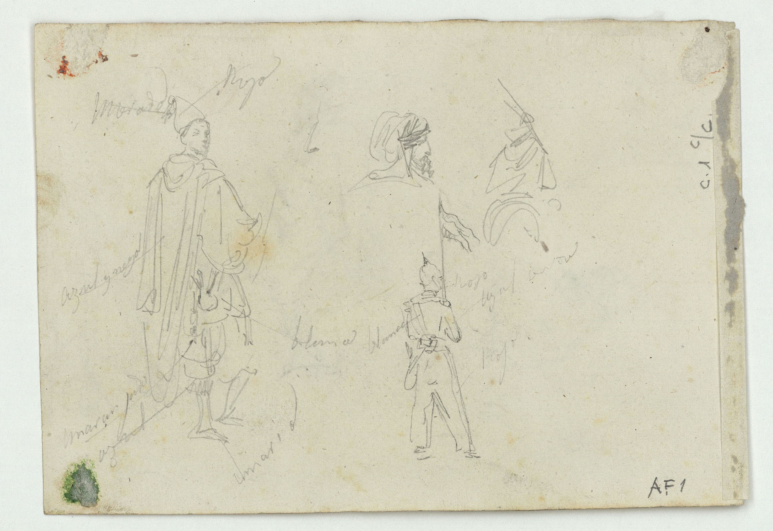 image for: Marià Fortuny - Escolta de los jefes moros (anvers) / Esbós de figures masculines (revers) - Cap a 1860-1862 [1]