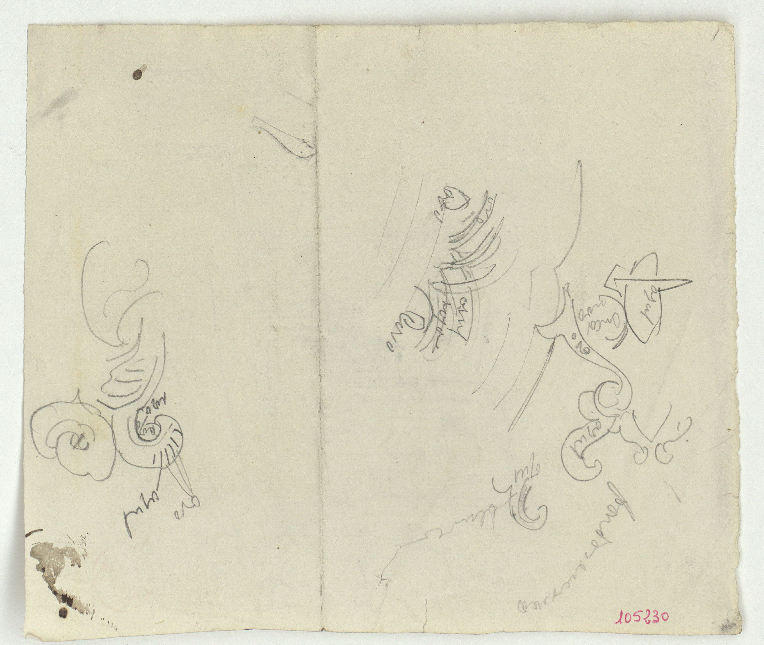 image for: Marià Fortuny - Detalls de motius ornamentals (anvers) / Croquis d'edifici (revers) - Cap a 1860-1862