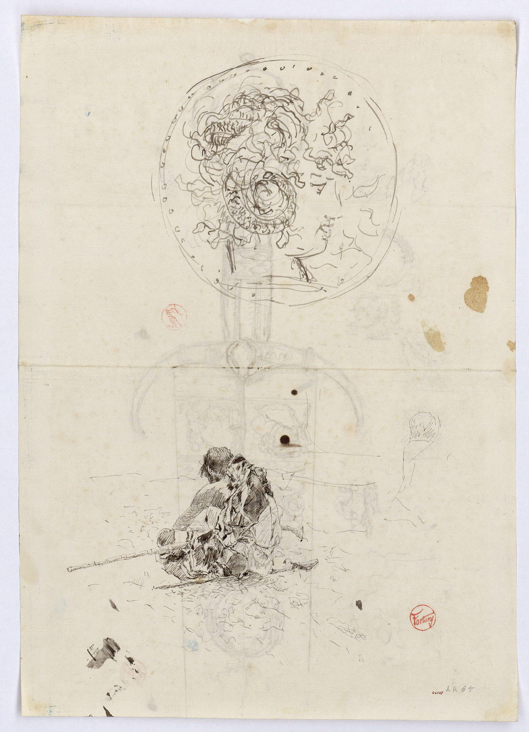 image for: Marià Fortuny - Moneda i estudi per al quadre «L'esmolador de sabres» (anvers) / Espasa d'estil renaixentista (revers) - Cap a 1863-1872