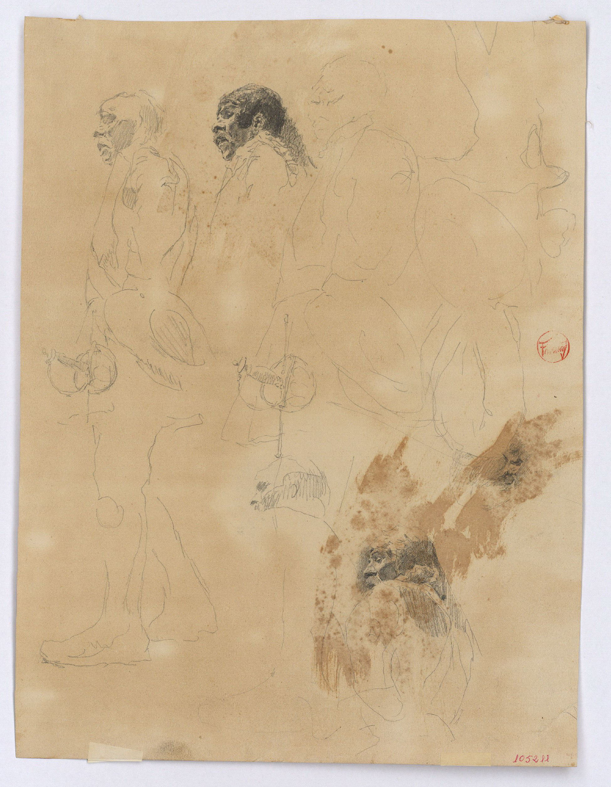 image for: Marià Fortuny - Mosqueters (anvers) / Esbós de composició (revers) - Cap a 1870-1872