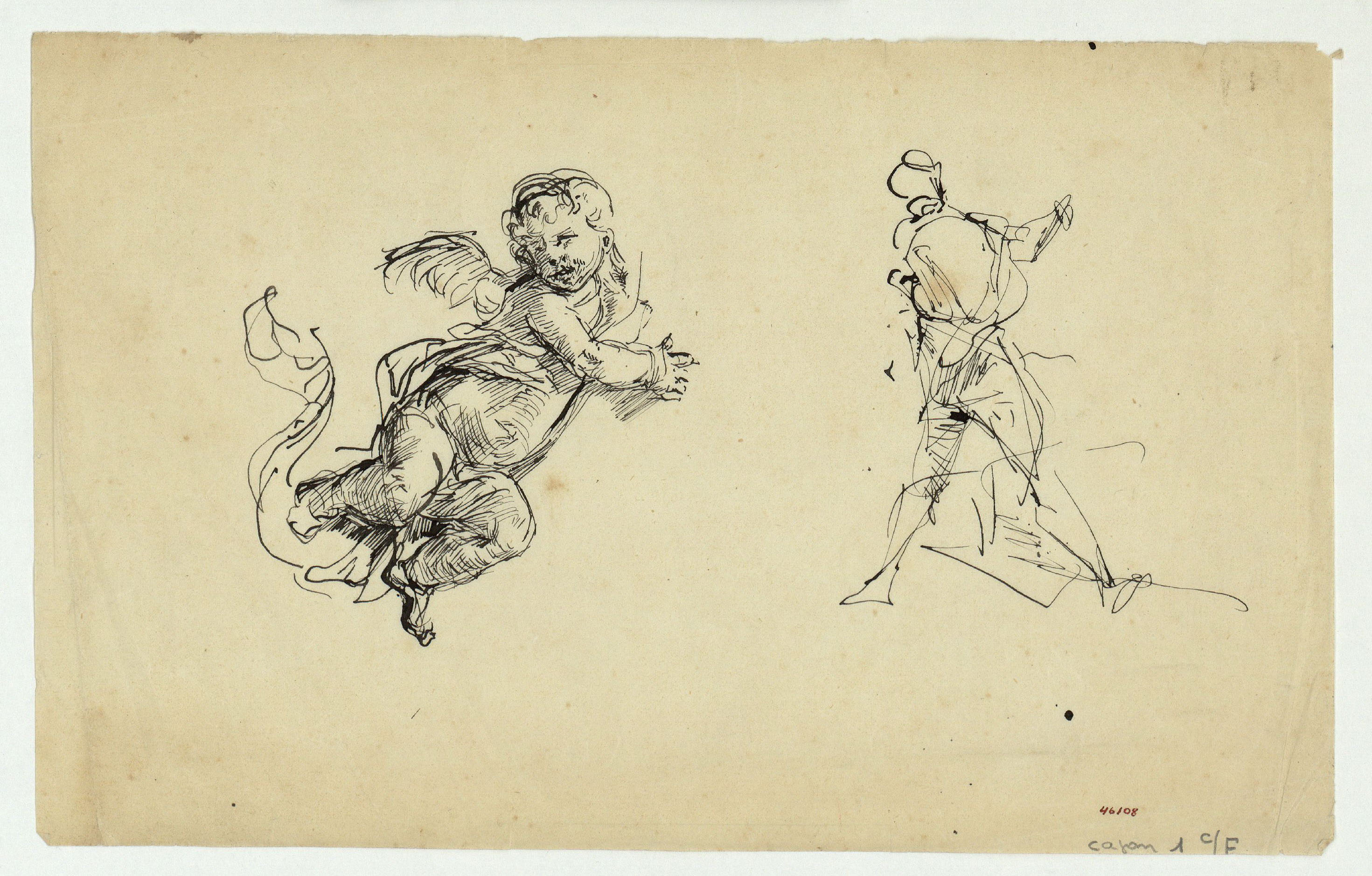 image for: Marià Fortuny - Calc d'un amoret i esbós de figura masculina - Cap a 1866-1874
