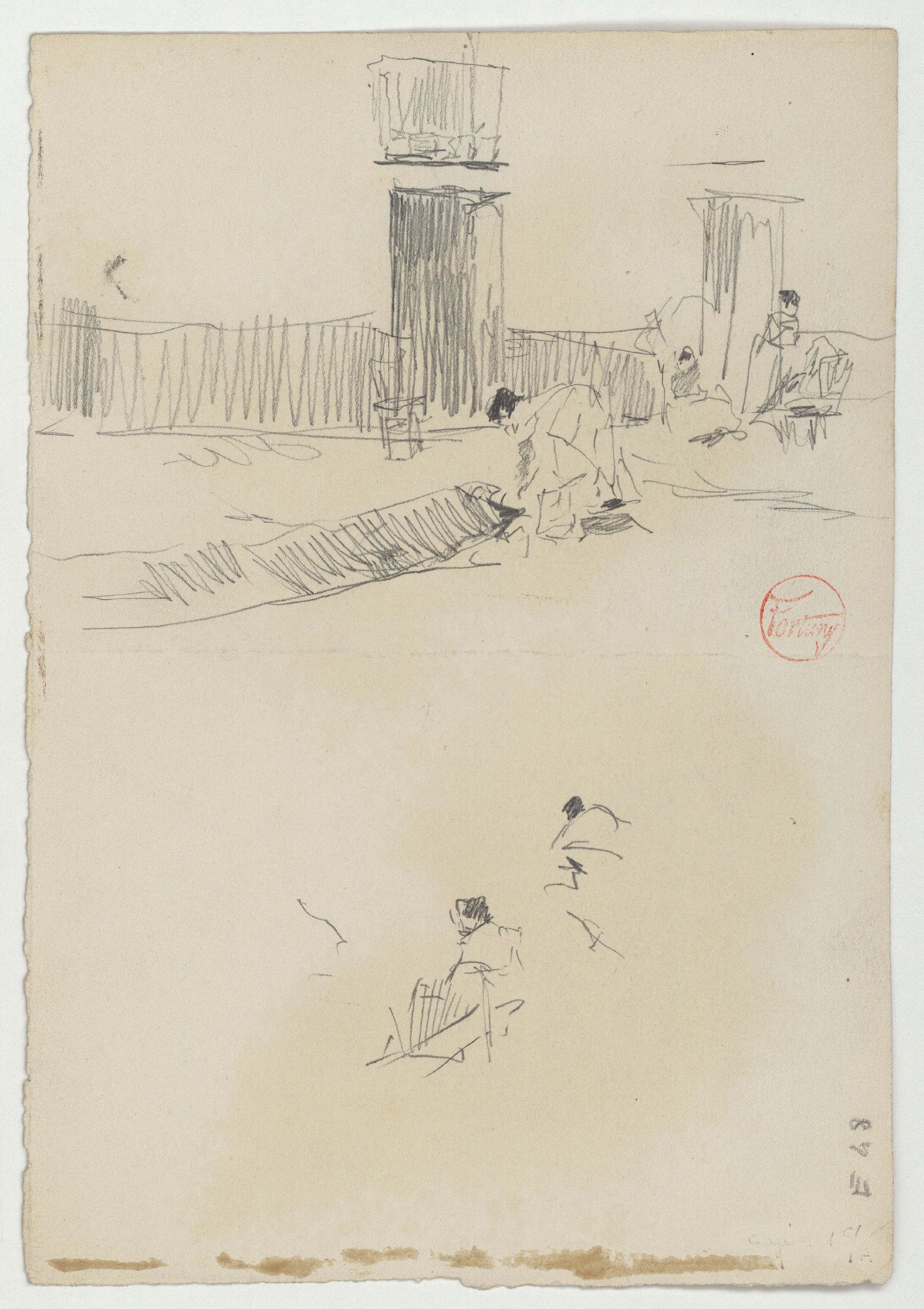 image for: Marià Fortuny - Figures en un bosc (anvers) / Carrer amb figures femenines (revers) - Cap a 1867-1872 [1]