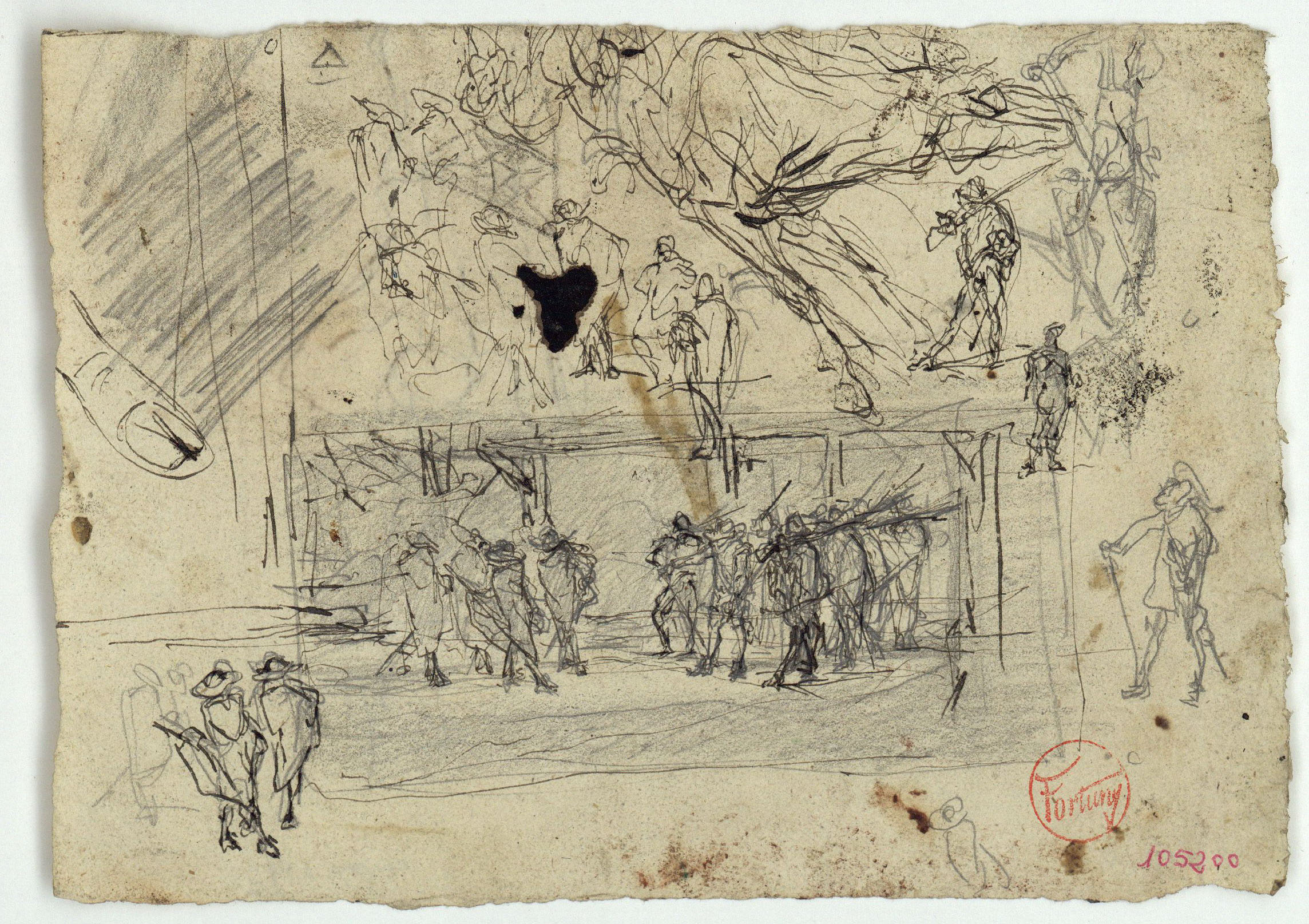 image for: Marià Fortuny - Croquis de figures amb espases (anvers) / Croquis de figura masculina (revers) - Cap a 1870-1872