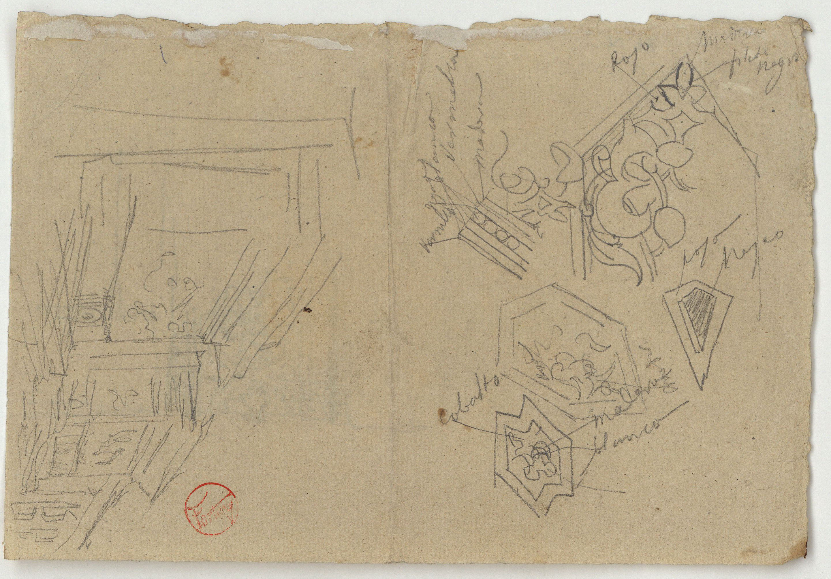 image for: Marià Fortuny - Basament i motius ornamentals (anvers) / Cornisa amb motius ornamentals (revers) - Cap a 1867-1870