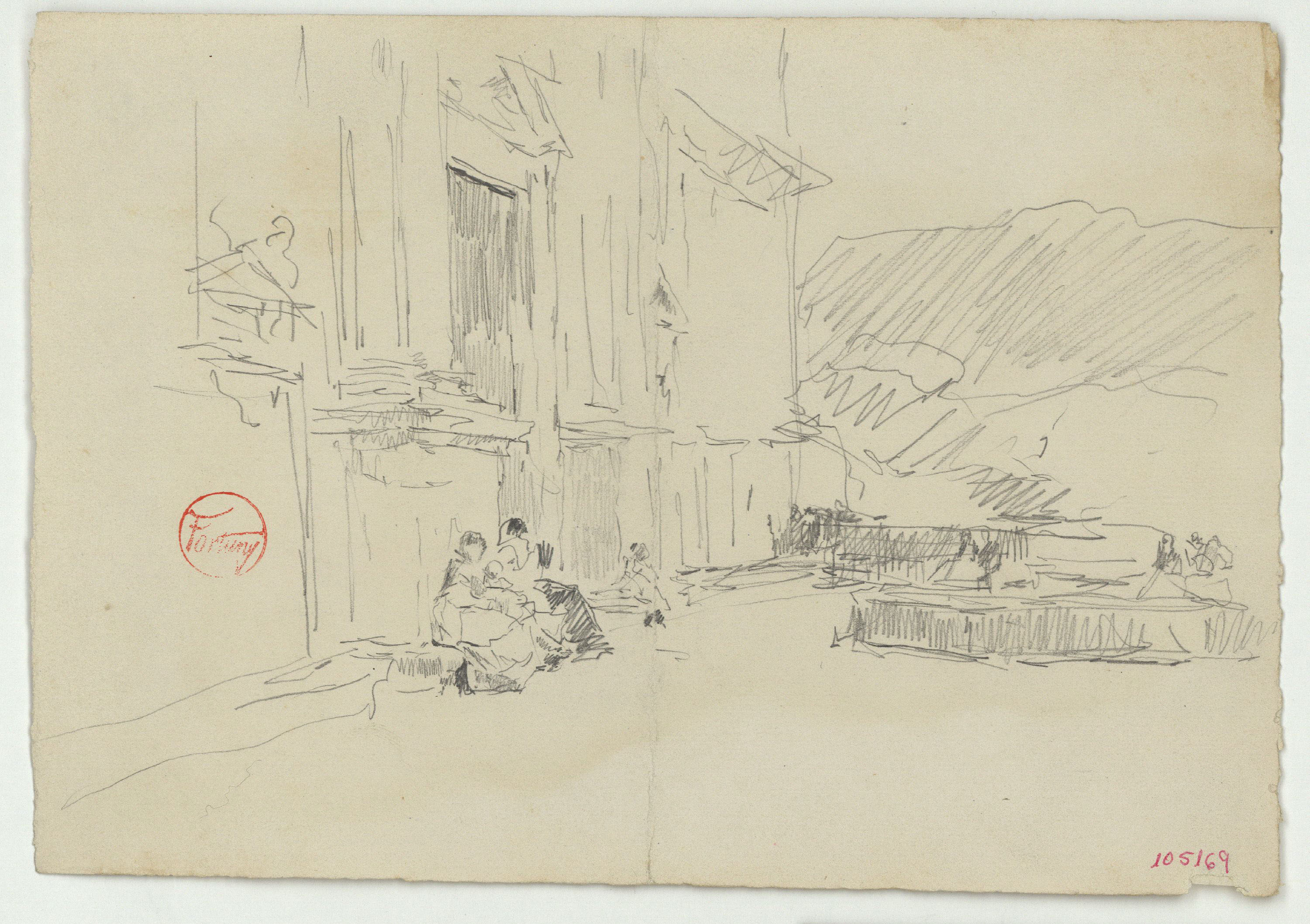 image for: Marià Fortuny - Dones assegudes davant d'una església - Cap a 1870-1872