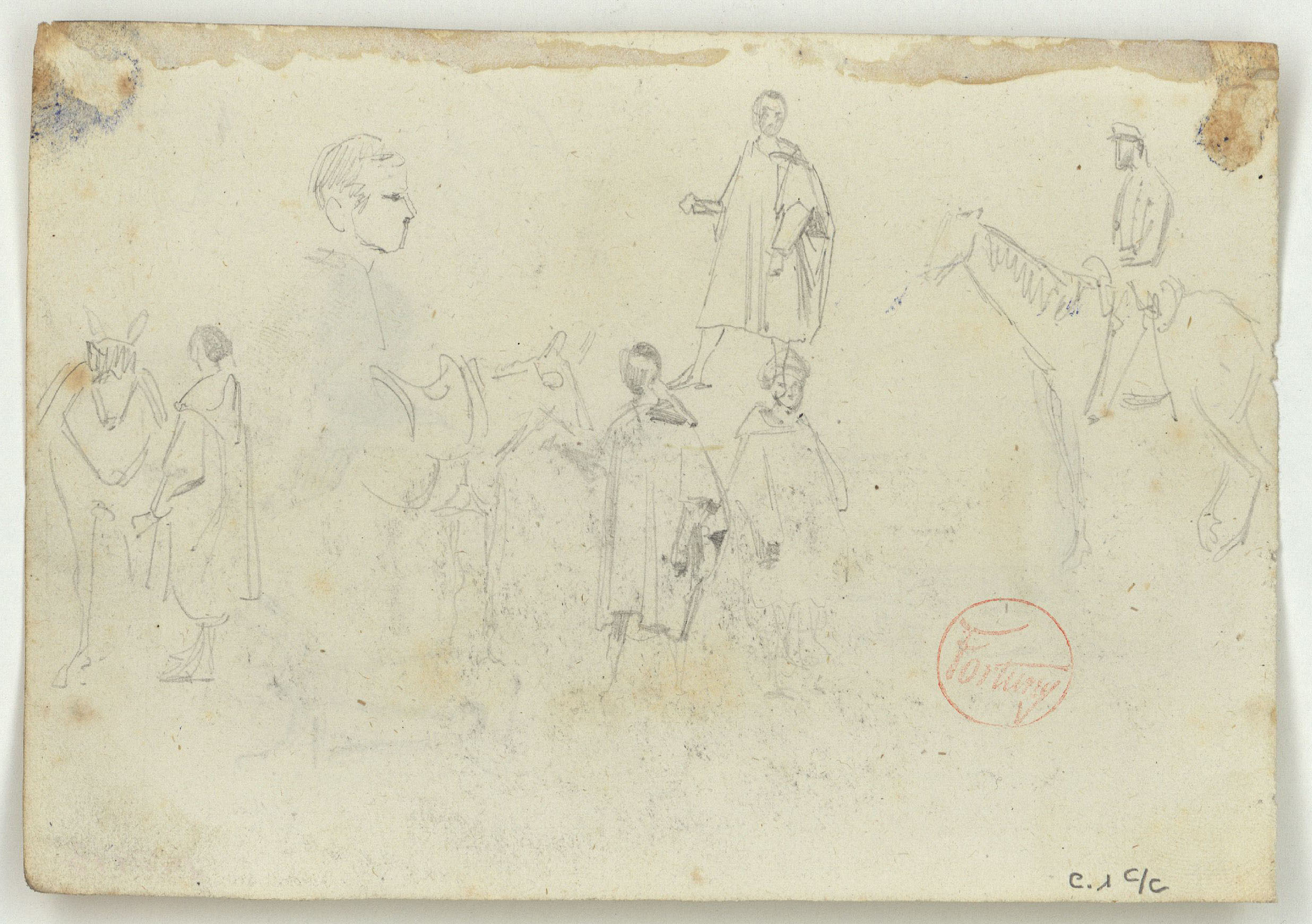 image for: Marià Fortuny - Marroquins i cavalls (anvers) / Lavatori d'una mesquita, cap de negre i pom d'espasa (revers) - Cap a 1860-1862